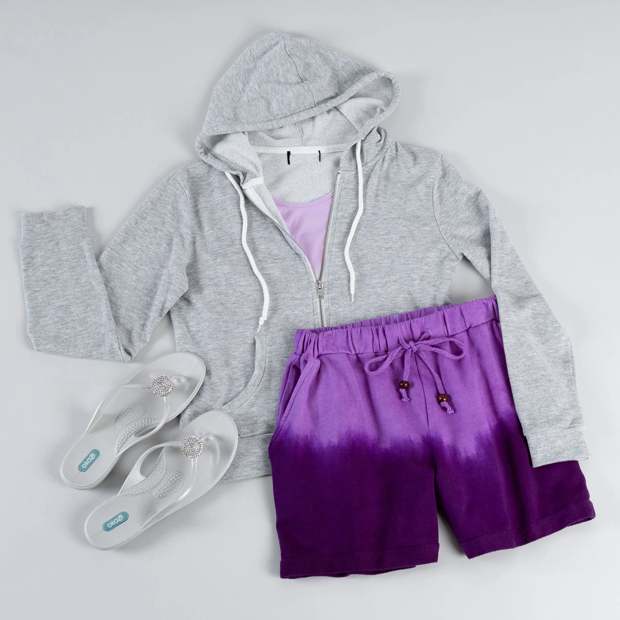 Women's Casual Drawstring Cotton Ombre Shorts - Purple - 1X