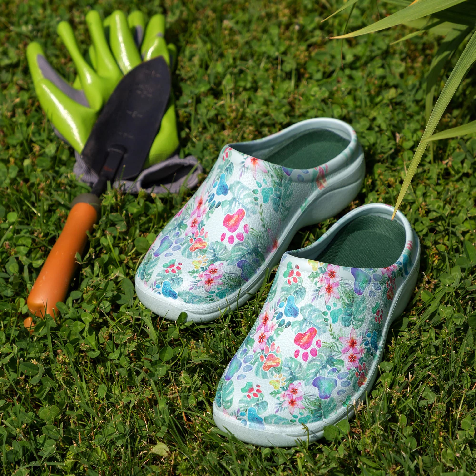 Women's Paw Print Garden Clogs  - Botanical Paws - 7
