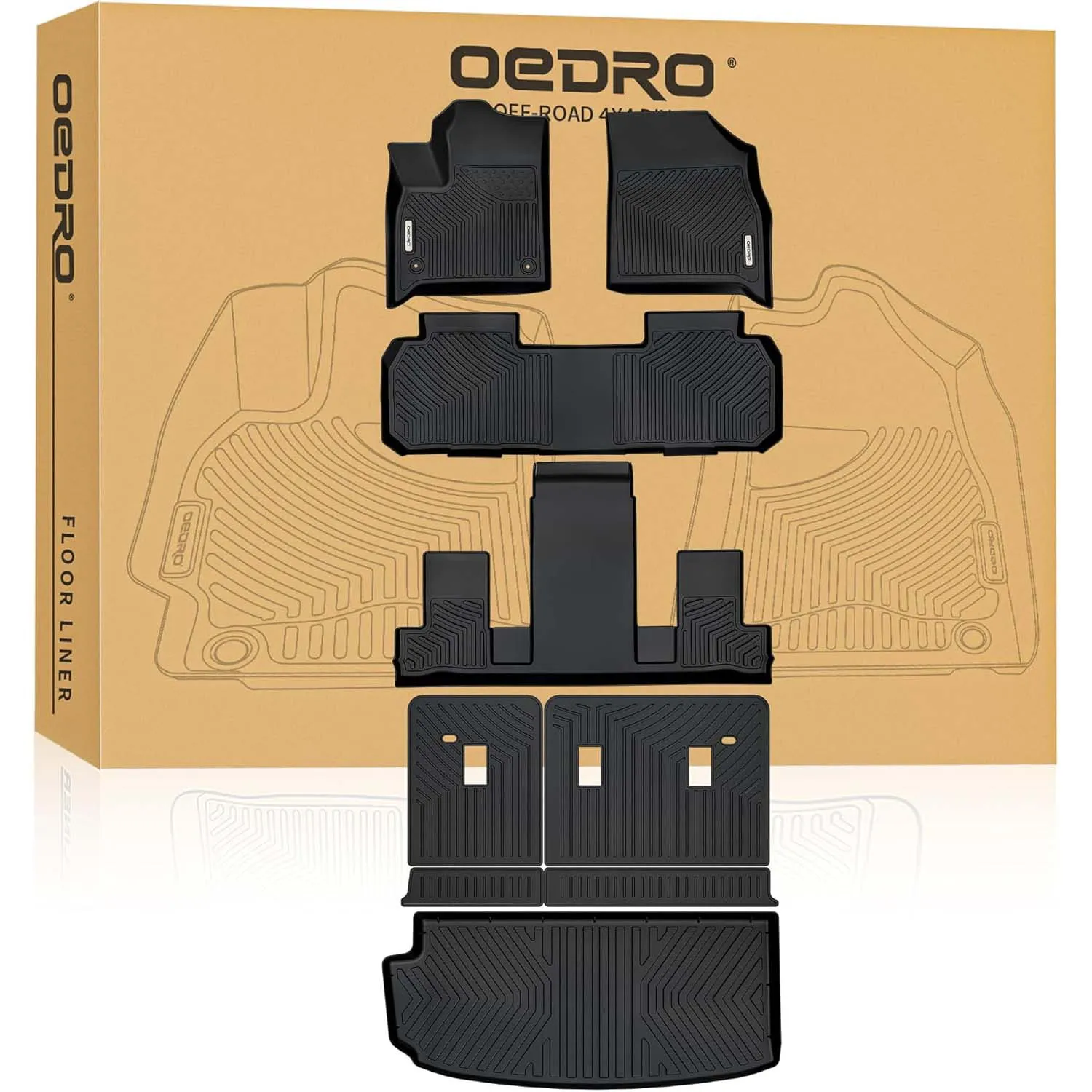 OEDRO Floor Mats & Cargo Liner Fits for 2018-2024 Chevy Traverse, Custom-Fit TPE All-Weather Protection for 7-Seater with 2nd Row Bucket Seats