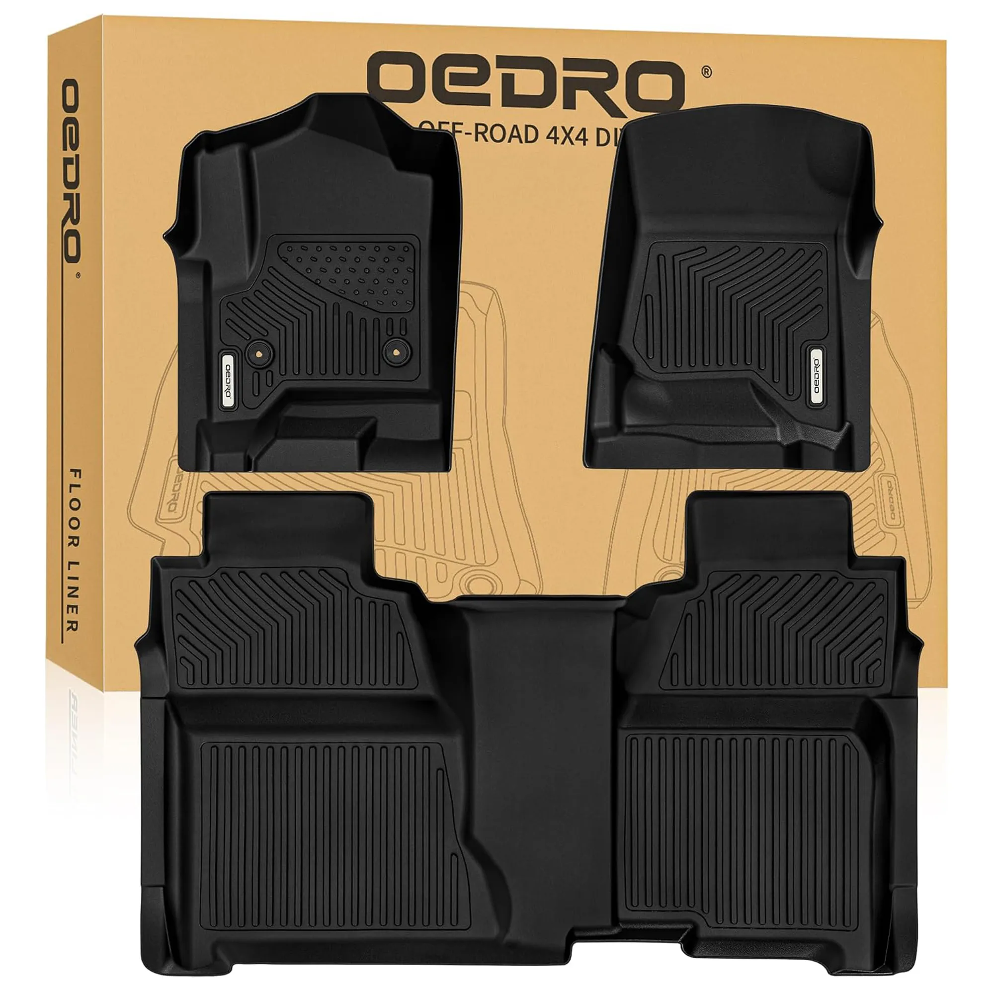 OEDRO Floor Mats for 2014-2018 Chevy Silverado/GMC Sierra 1500, 2015-2019 Silverado/Sierra 2500/3500 Crew Cab, Black TPE All Weather Floor Liner Set