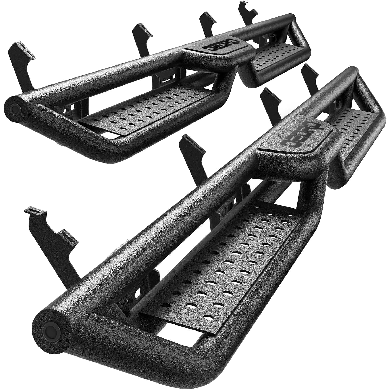 OEDRO 6" Running Boards 2-Stair Fit for 2007-2021 Toyota Tundra Crewmax Cab, Bolt-on Two Stairs Side Steps Steel Nerf Bar
