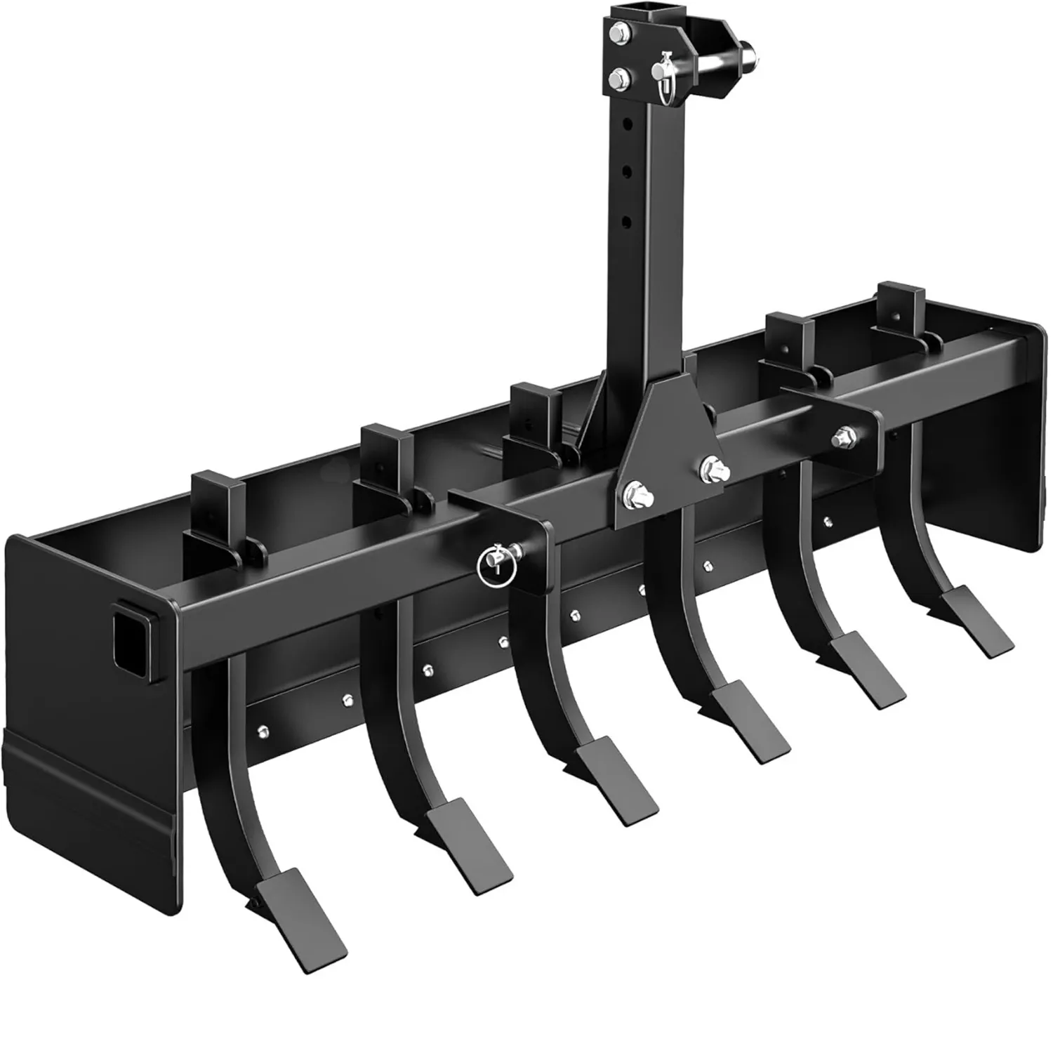 YITAMOTOR 55" Box Blade Tractor Attachment, Category 0 & 1 Rear Box Scraper with 6 Scarifier Shanks, Replaceable Cutting Edge for Grading, Leveling &