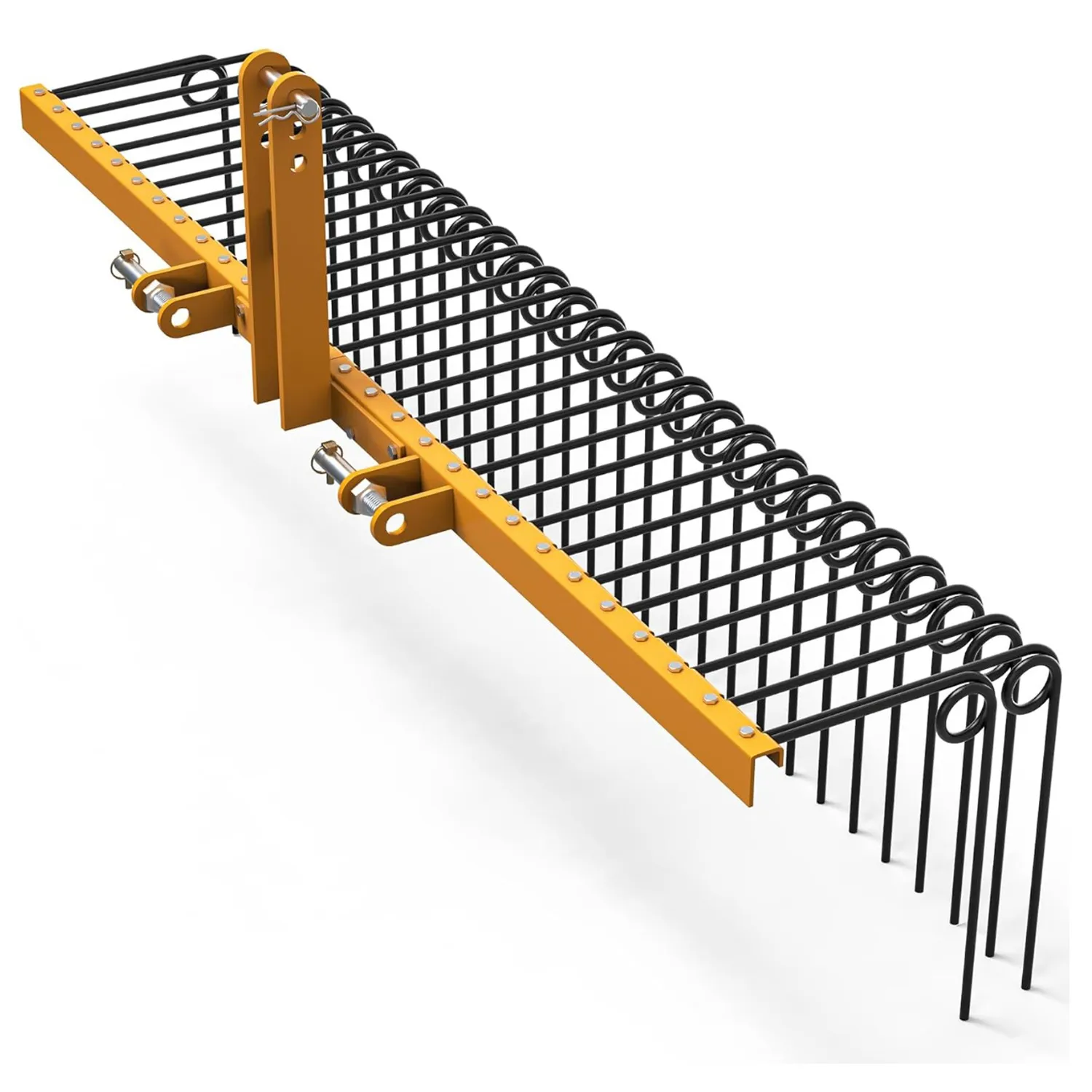 YITAMOTOR 72" Pine Straw Rake, 3 Point Hitch Landscape Rake with 32 Spring Steel Tines for Cat 0 & Cat 1 Tractors, Yellow