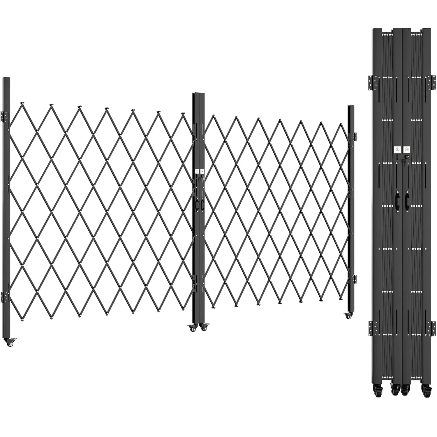 YITAMOTOR Double Folding Security Gate, 85" H x 150" W Steel Accordion Gate with Aluminum Mesh, 360° Rolling Barricade Gate with Lock & Keys
