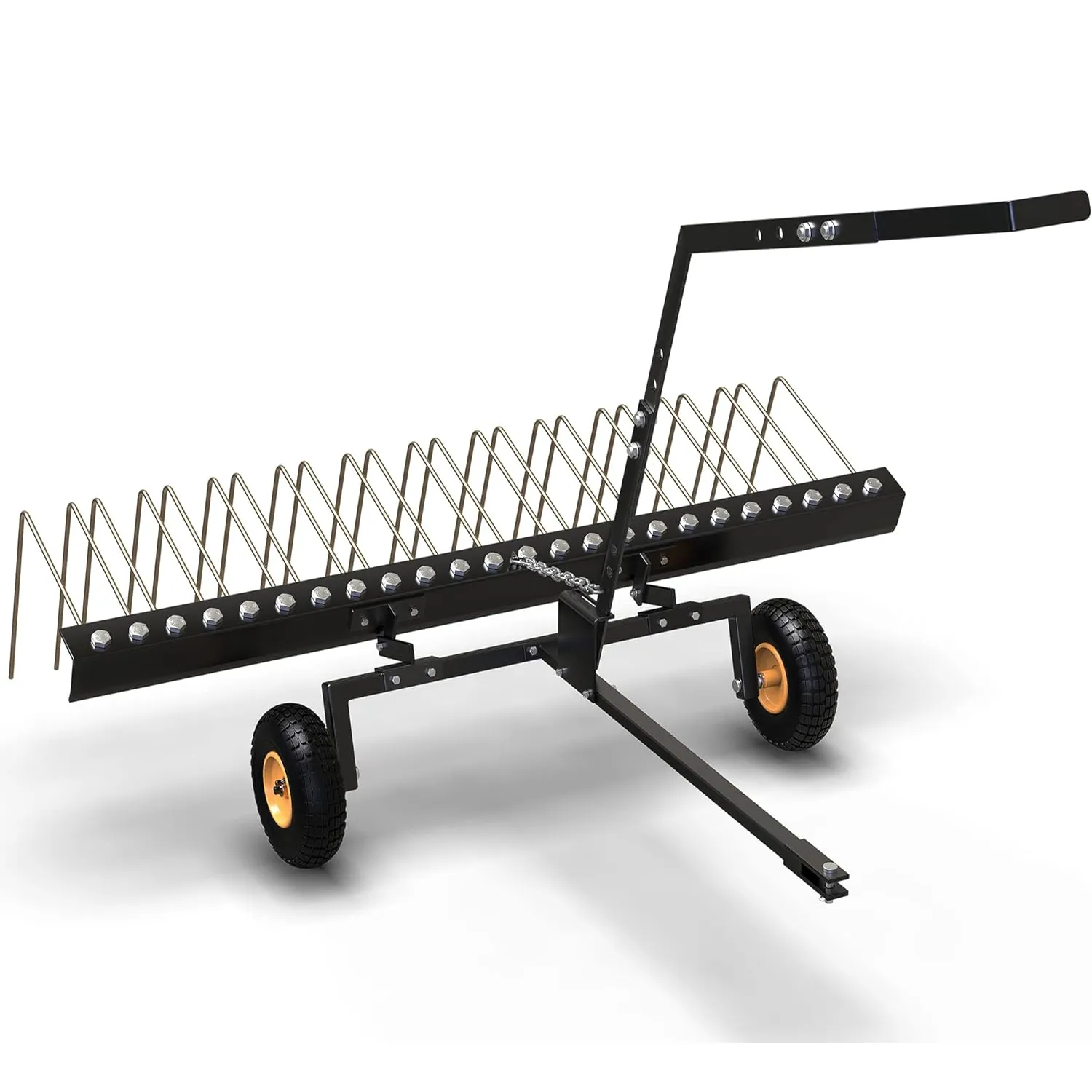 YITAMOTOR 60" Tow Behind Lawn Rake, ATV Landscape Rake with 24 Spring Steel Tines, Heavy-Duty Yard Debris Rake for Pine Straw, Leaves & Grass
