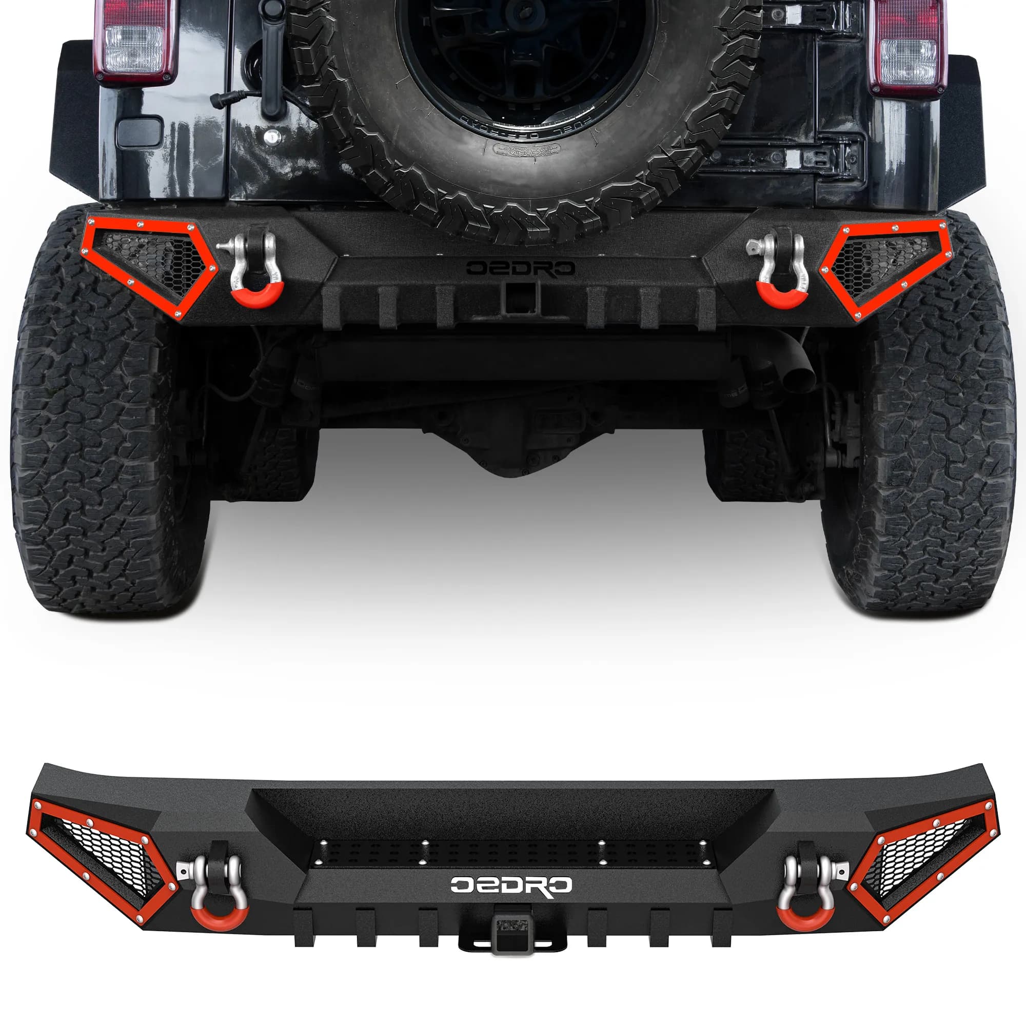 OEDRO Rear Bumper For 2007-2018 Jeep Wrangler JK & Unlimited JKU (2/4 Doors), Rock Crawler Bumper with 2 x D-Rings