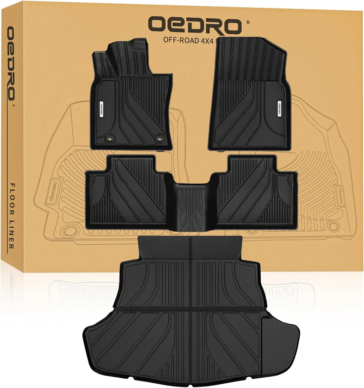 OEDRO Floor Mats for 2025-2026 Toyota Camry (Including Hybrid/Gas), Unique Black TPE All-Weather Guard Full Set Liners