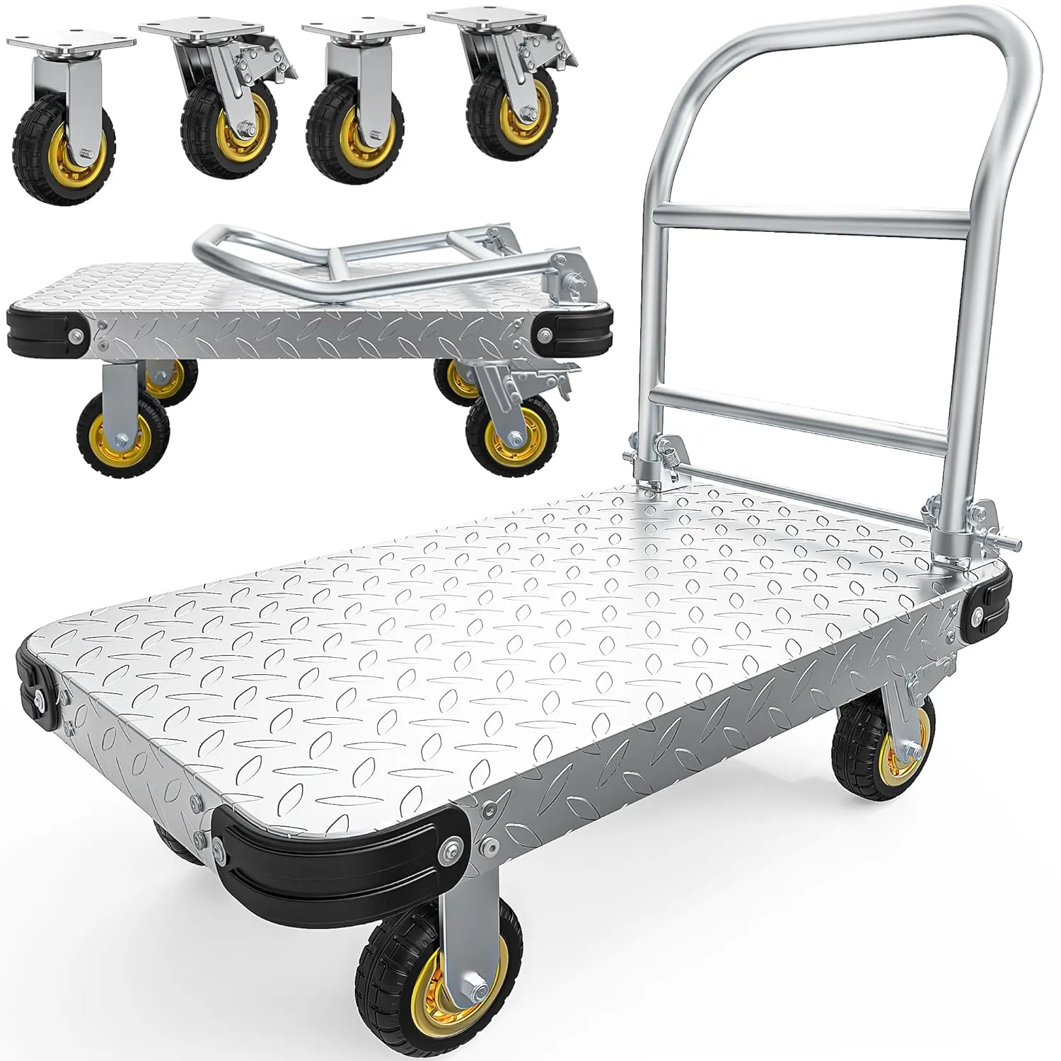 YITAMOTOR 2000 LBS Heavy Duty Platform Truck Push Cart, Foldable Flatbed Dolly with 6" Swivel Wheels, 36" x 24" Steel Moving Cart
