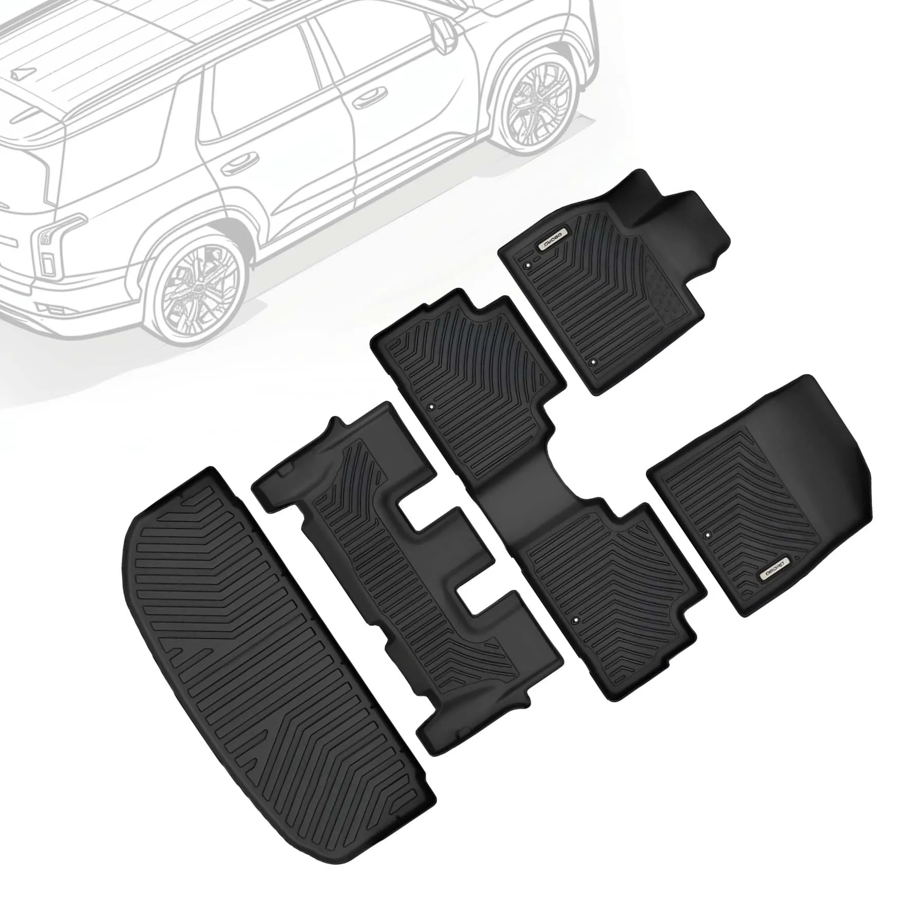 OEDRO Floor Mats Fit for 2020-2025 Hyundai Palisade Bench Seats Type 8 Seats,TPE All Weather Mat Fit 3 Rows and Cargo Liner Behind 3rd Row Set