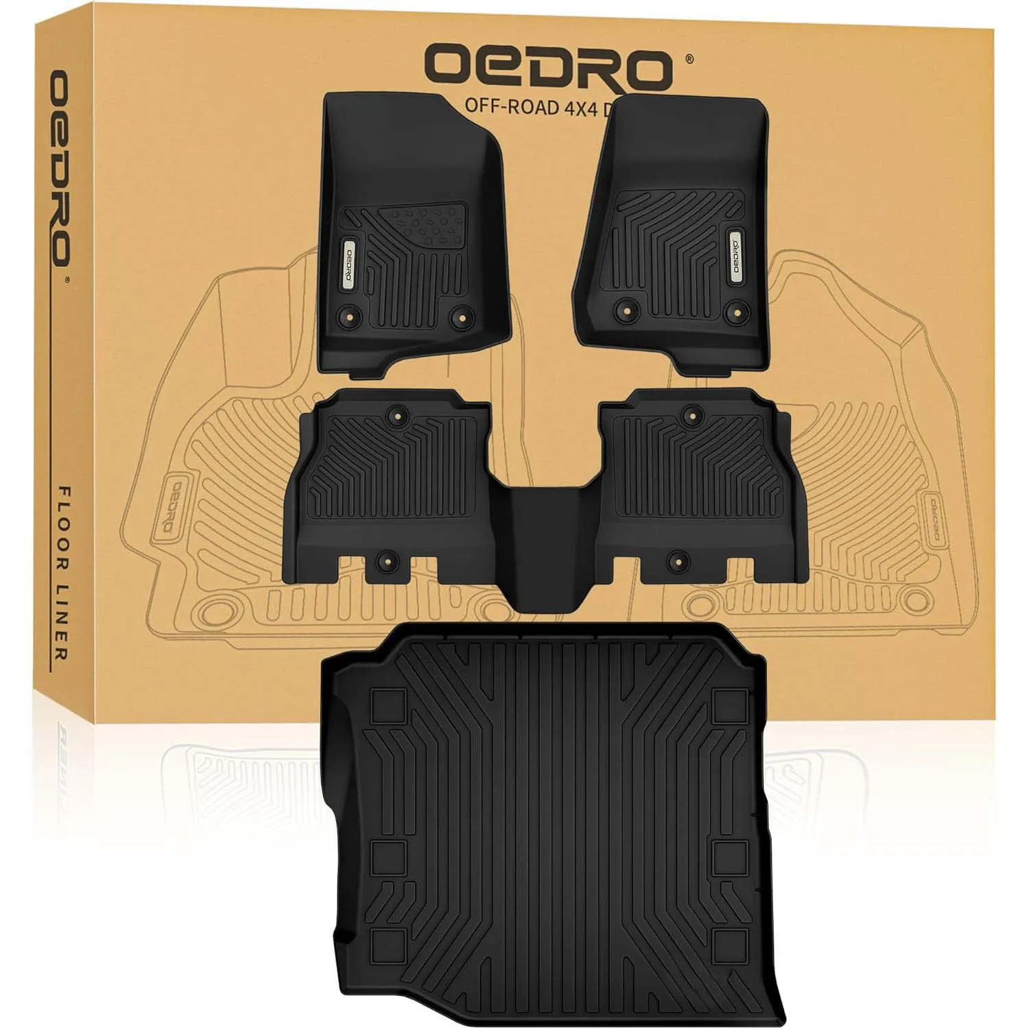 OEDRO Floor Mats Set Fit for 2018-2026 Jeep Wrangler JL Unlimited 4-Door(Not Fit for JK and 4XE Not for flatfloor) 1st,2nd Row & Rear Cargo Liner