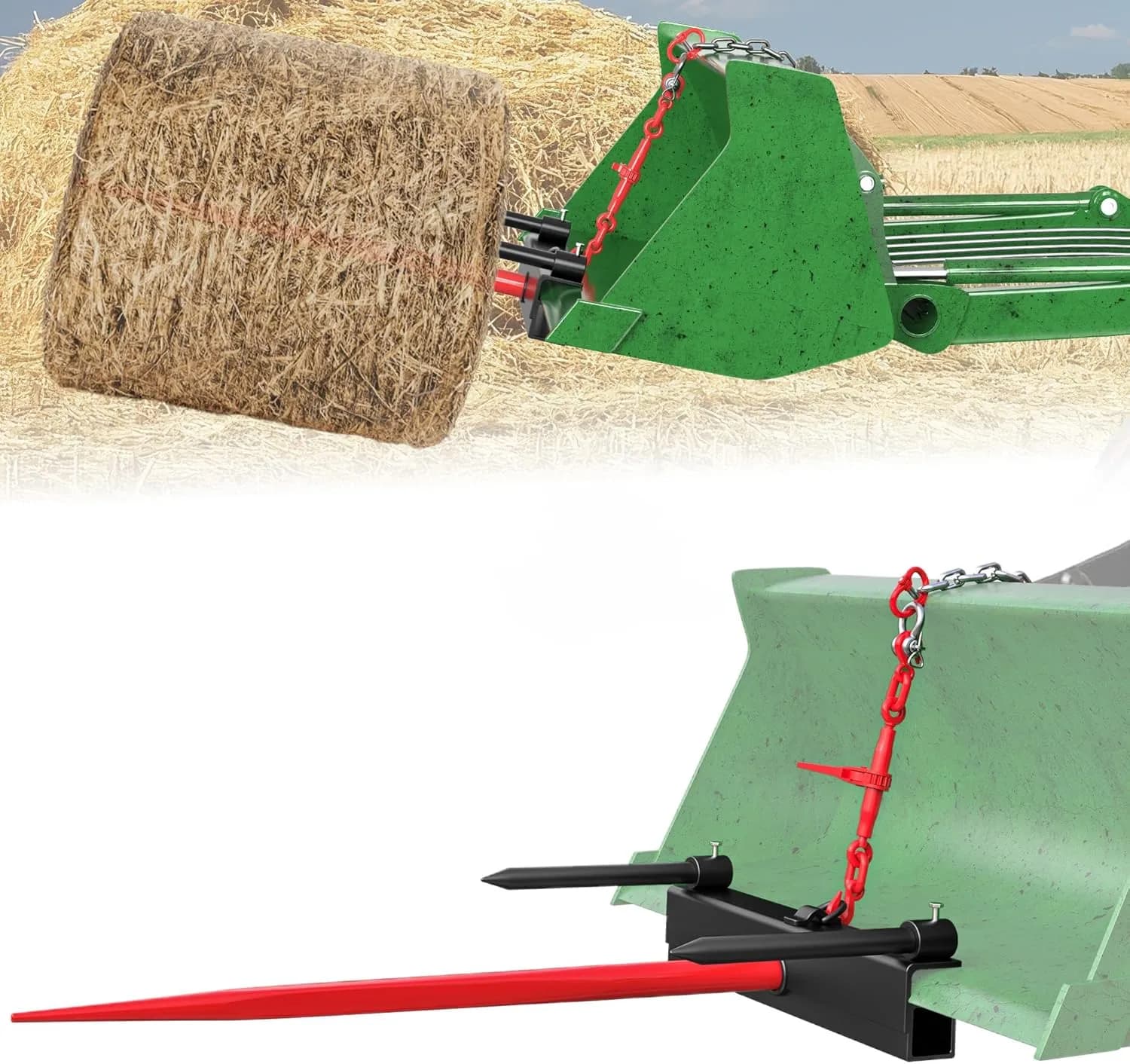 YITAMOTOR 39" Hay Bale Spear, 3000 lbs Heavy Duty Universal Hay Spear Attachment for Skid Steer, Tractor & Loader Buckets