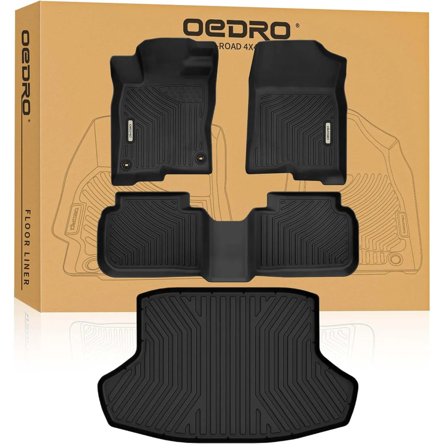 OEDRO Floor Mats Set for 2022-2026 Honda Civic Sedan, All Weather Front & Rear Row Trunk Car Floor Mats Set