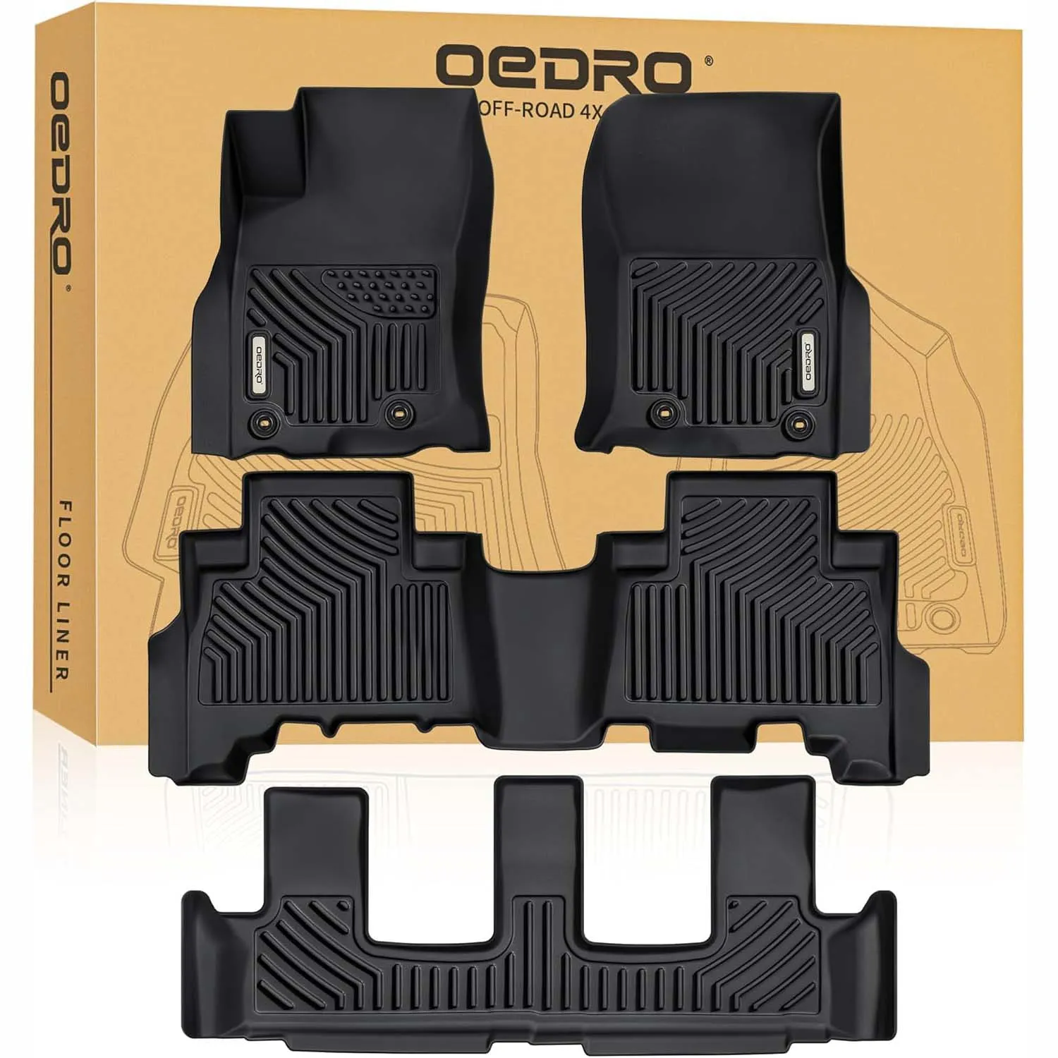 OEDRO Floor Mats for 2024-2013 Toyota 4Runner 7 Seat,All-Weather Protection | Custom Fit 4Runner TPE Floor Liners