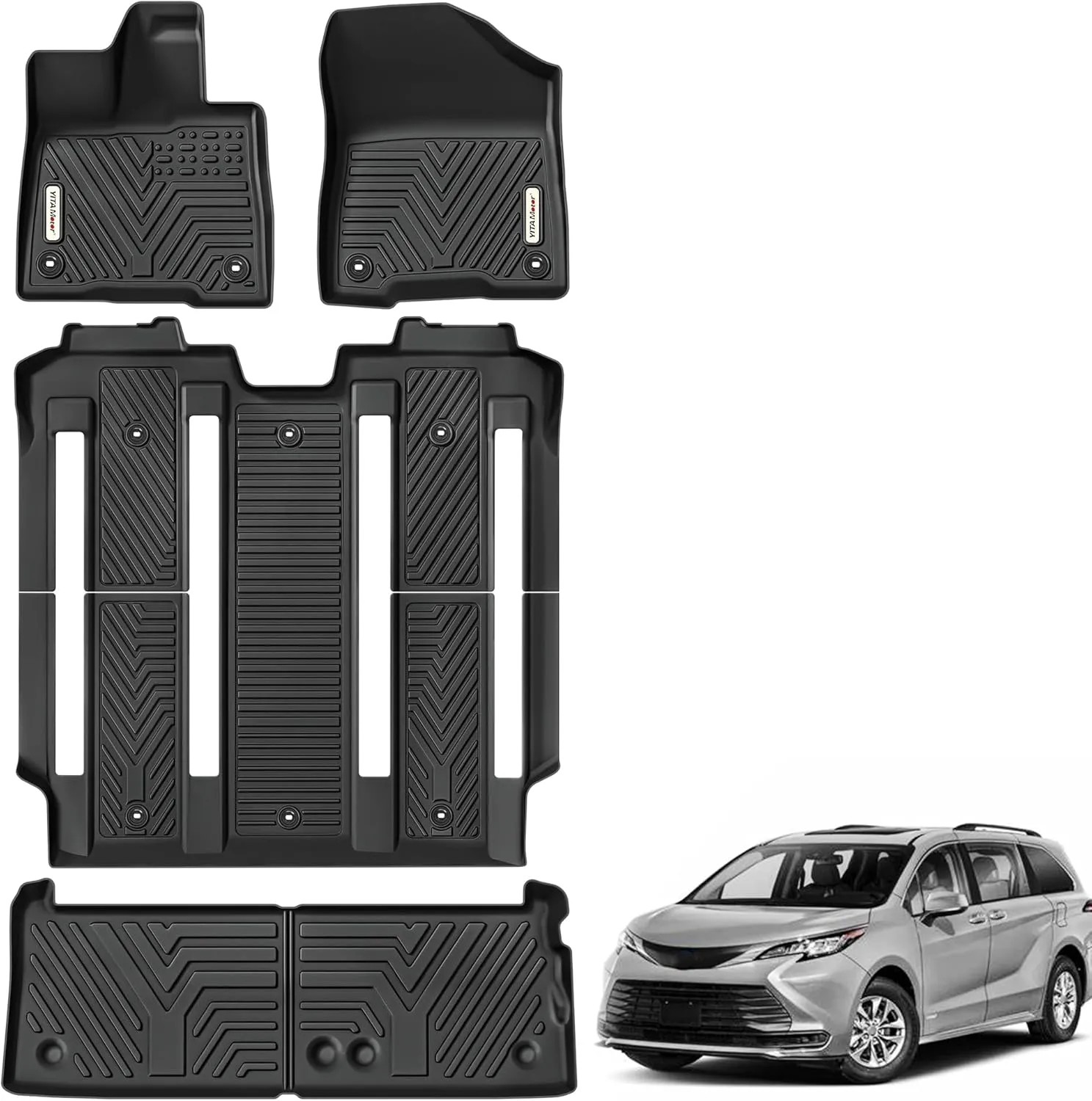 YITAMOTOR Custom Fit All-Weather Floor Mats for Toyota Sienna 2021-2026 | 7-Seat TPE Liners (1st/2nd/3rd Row + Trunk)
