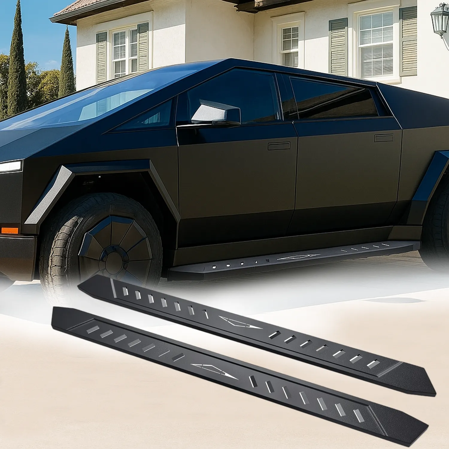 OEDRO Running Boards: Compatible with 2024-2026 Tesla Cybertruck Textured Black Side Steps Rails, Exterior Brackets Truck Nerf Bars