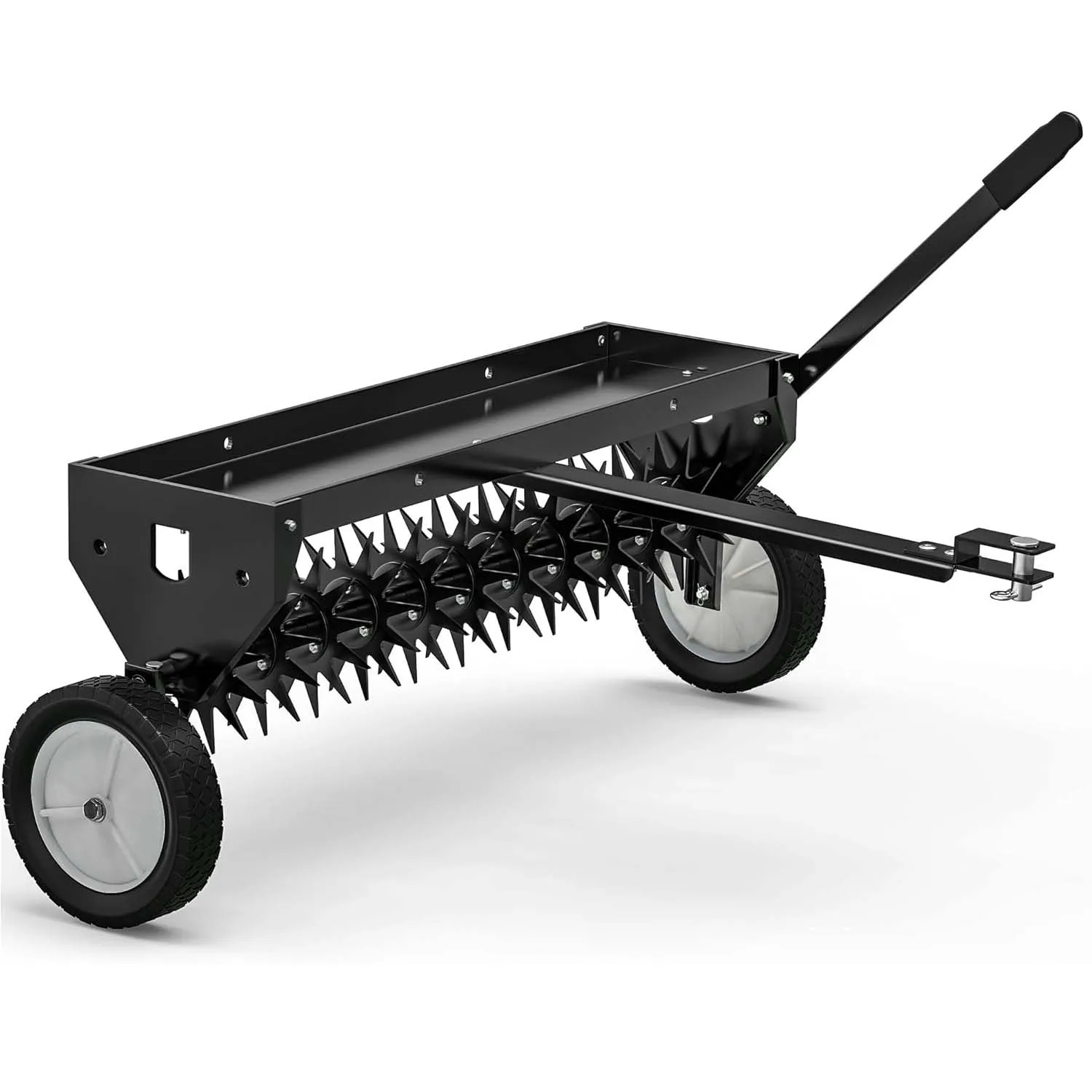 YITAMOTOR 40" Tow Behind Spike Aerator, 11 Plug Coring Tines Lawn Aerator with Transport Wheels, Universal Hitch & 150 lbs Weight Tray for ATV & Lawn