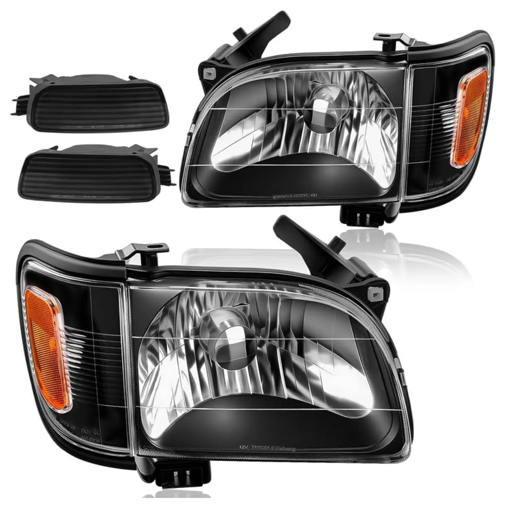 YITAMOTOR® 2001-2004 Toyota Tacoma Pickup Headlights Black Housing with Amber Reflector Clear Lens