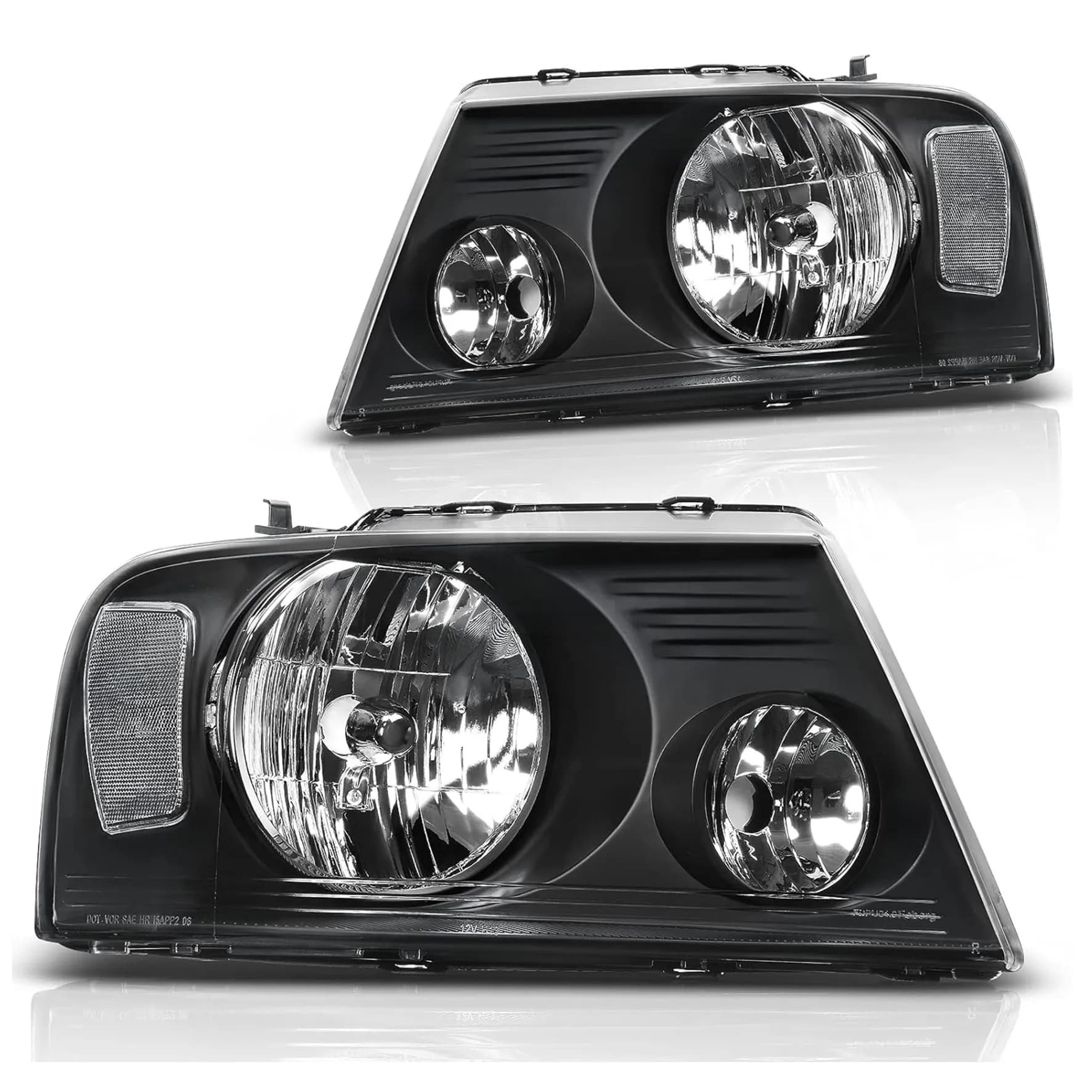 YITAMOTOR Headlights for 2004-2008 Ford F-150, Black Housing Clear Reflector & Lens, H13, Pair