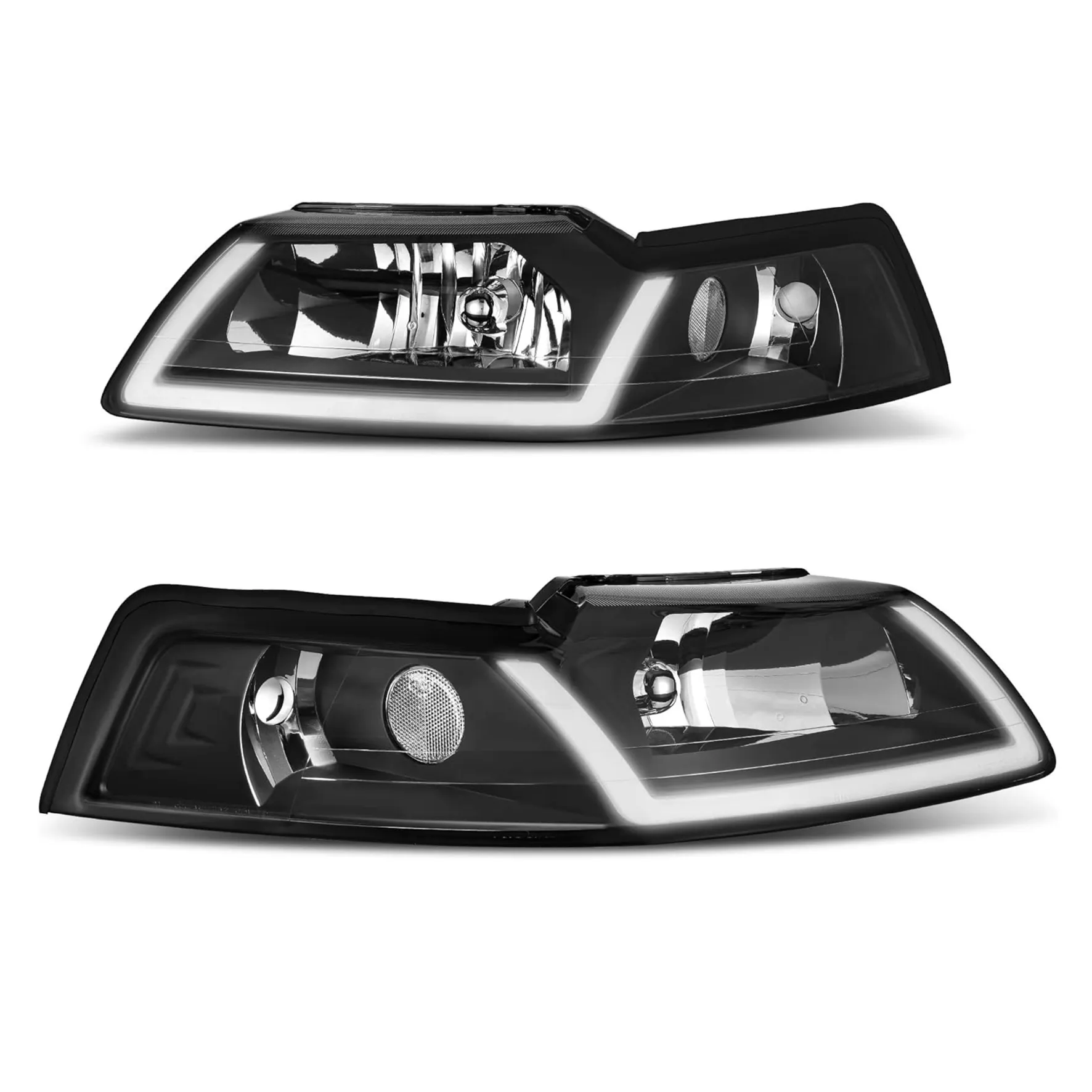 YITAMOTOR LED DRL Headlights for 1999-2004 Ford Mustang, Black Housing Clear Reflector, Pair