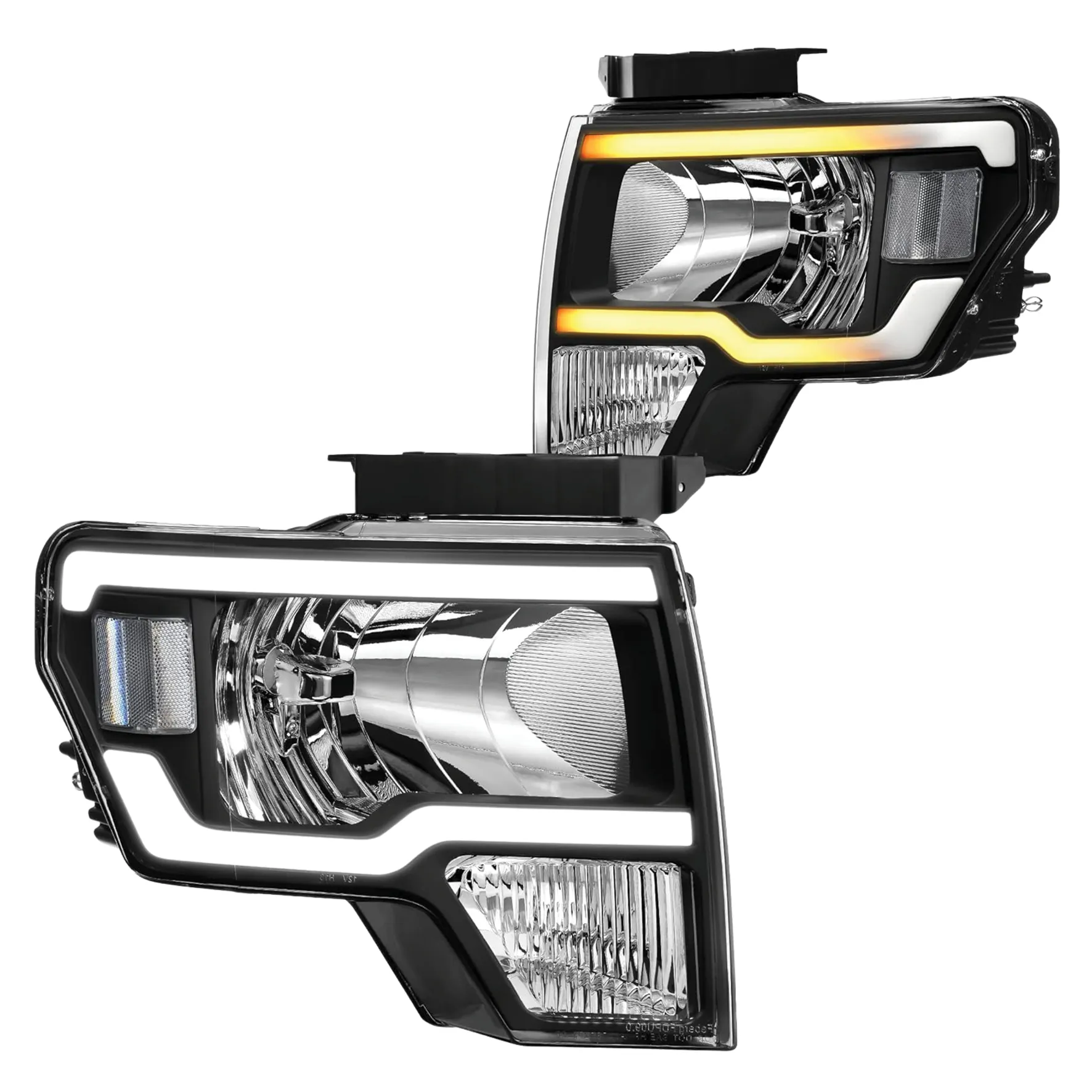 YITAMOTOR Switchback LED DRL Headlights for 2009-2014 Ford F-150, Black Housing Clear Reflector