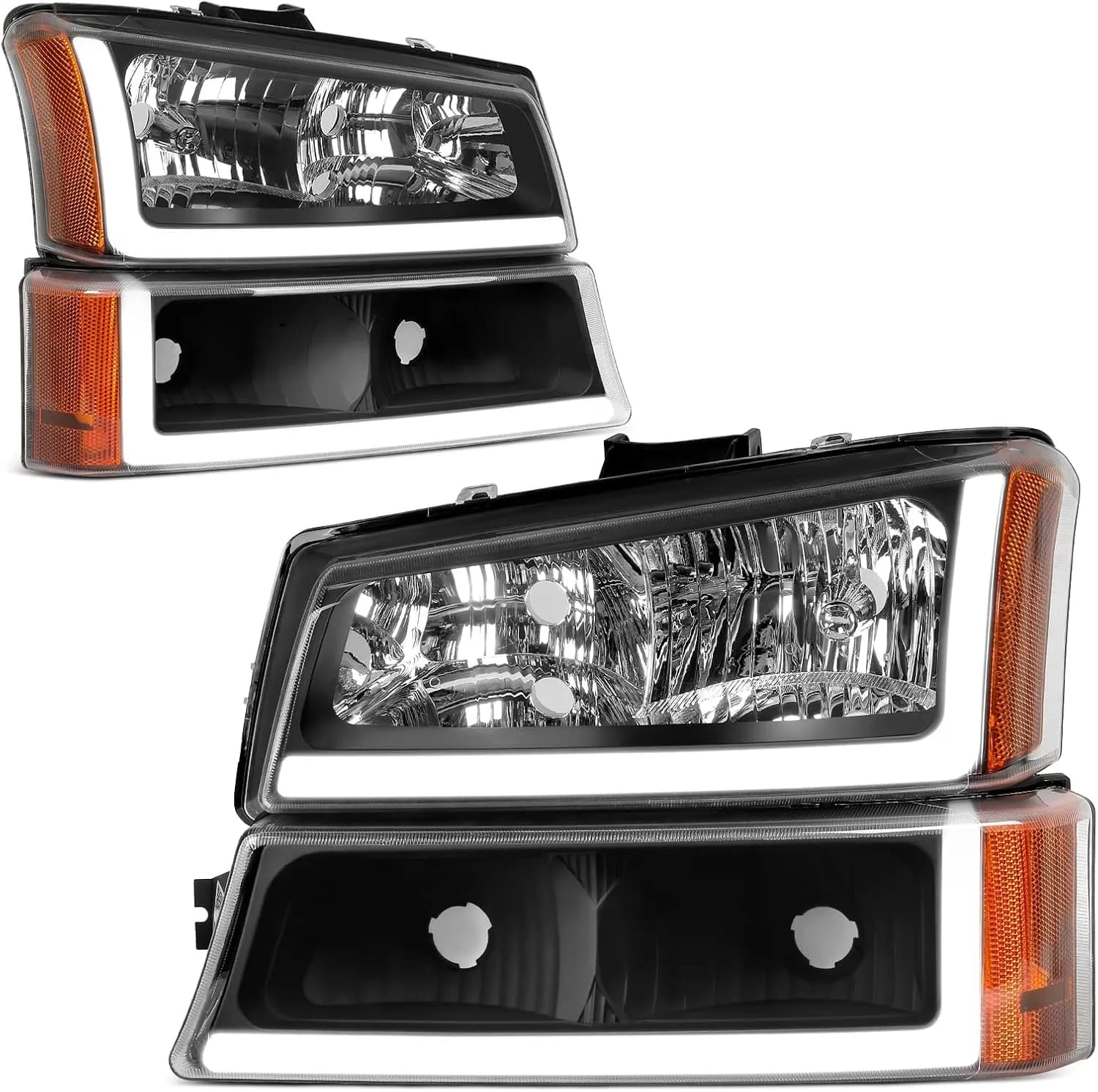 YITAMOTOR LED DRL Replacement Headlights for 2003-2007 Chevy Silverado, Amber Reflector, PC Lens