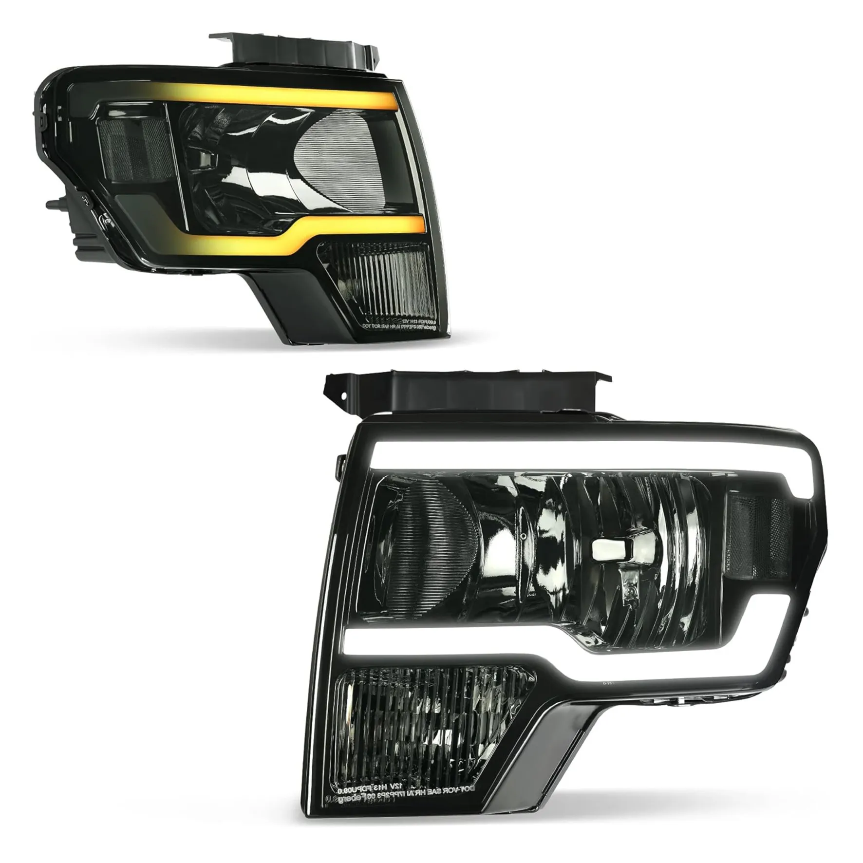 YITAMOTOR Switchback LED DRL Tube Headlights for 2009-2014 Ford F-150, Smoke Lens