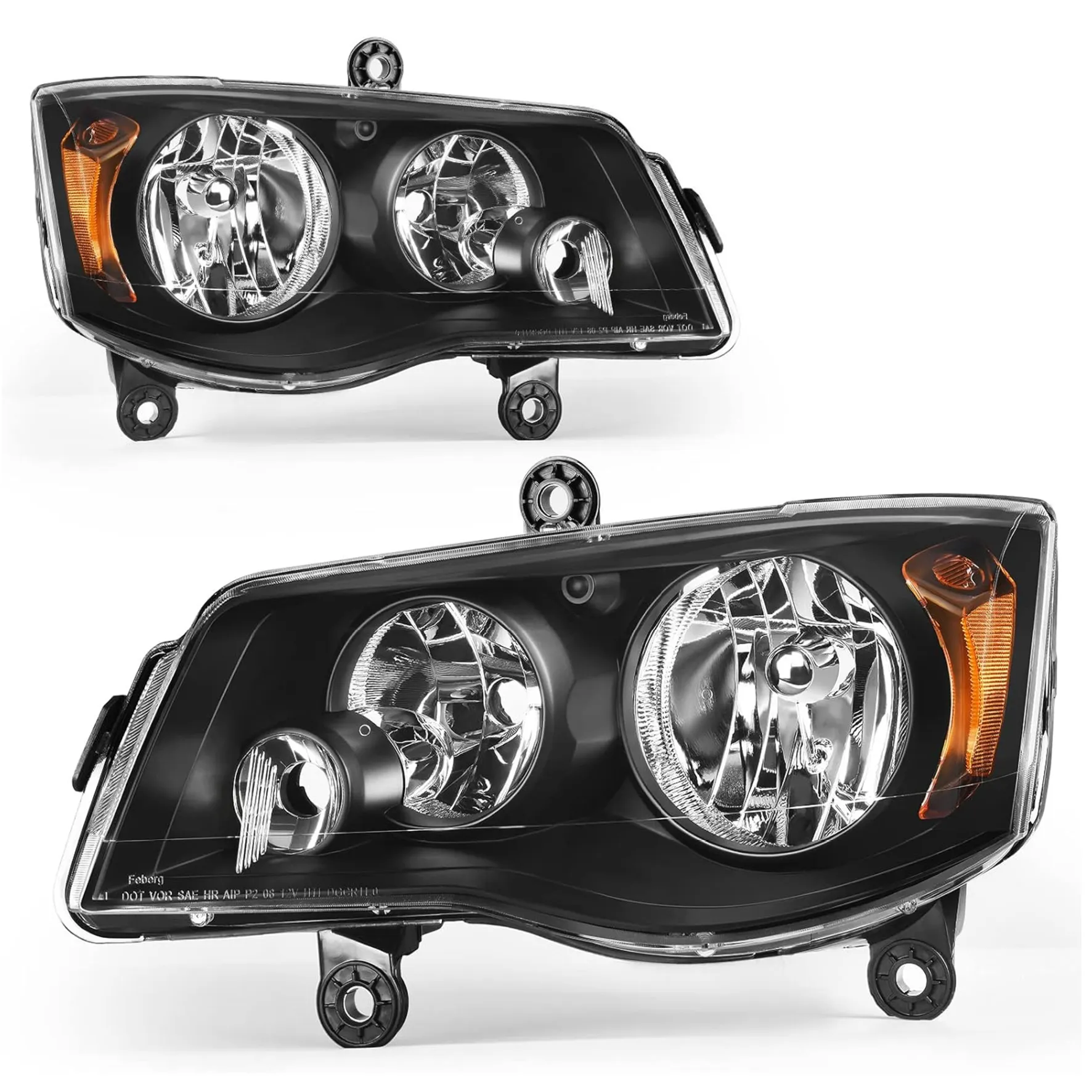 YITAMOTOR Headlight Assembly for 2011-2019 Dodge Grand Caravan & 2008-2016 Chrysler Town & Country, H11, Black Housing Amber Reflector, Pair
