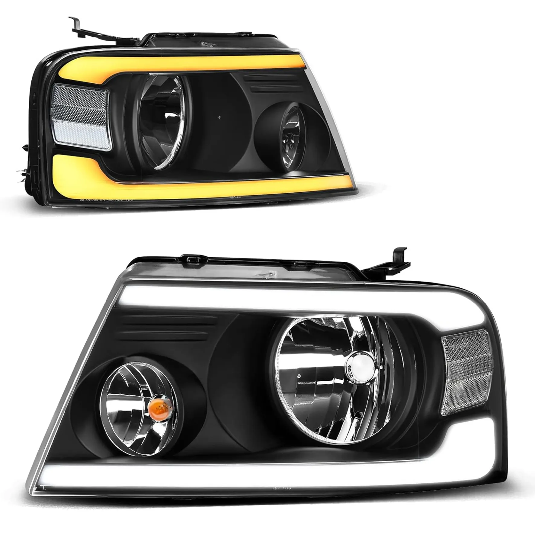 YITAMOTOR® 2004-2008 Ford F150 DRL Switchback LED Tube Headlights Assembly Clear Reflector