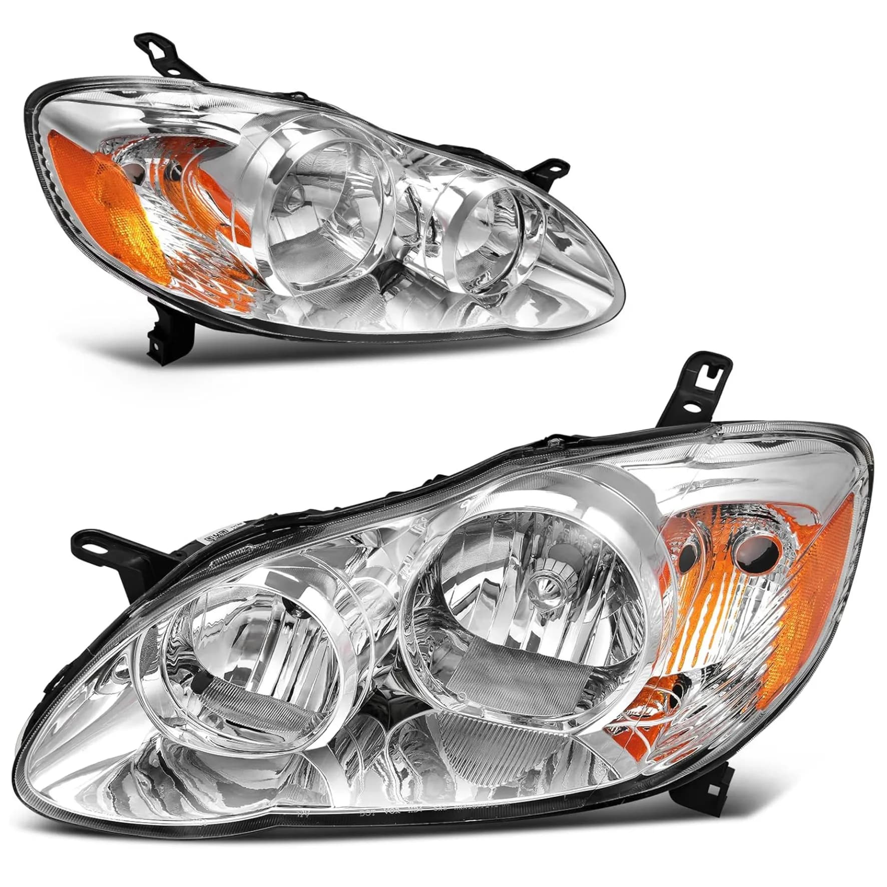 YITAMOTOR Headlight Assembly for 2003-2008 Toyota Corolla, Chrome Housing Amber Reflector Clear Lens, Driver & Passenger Pair