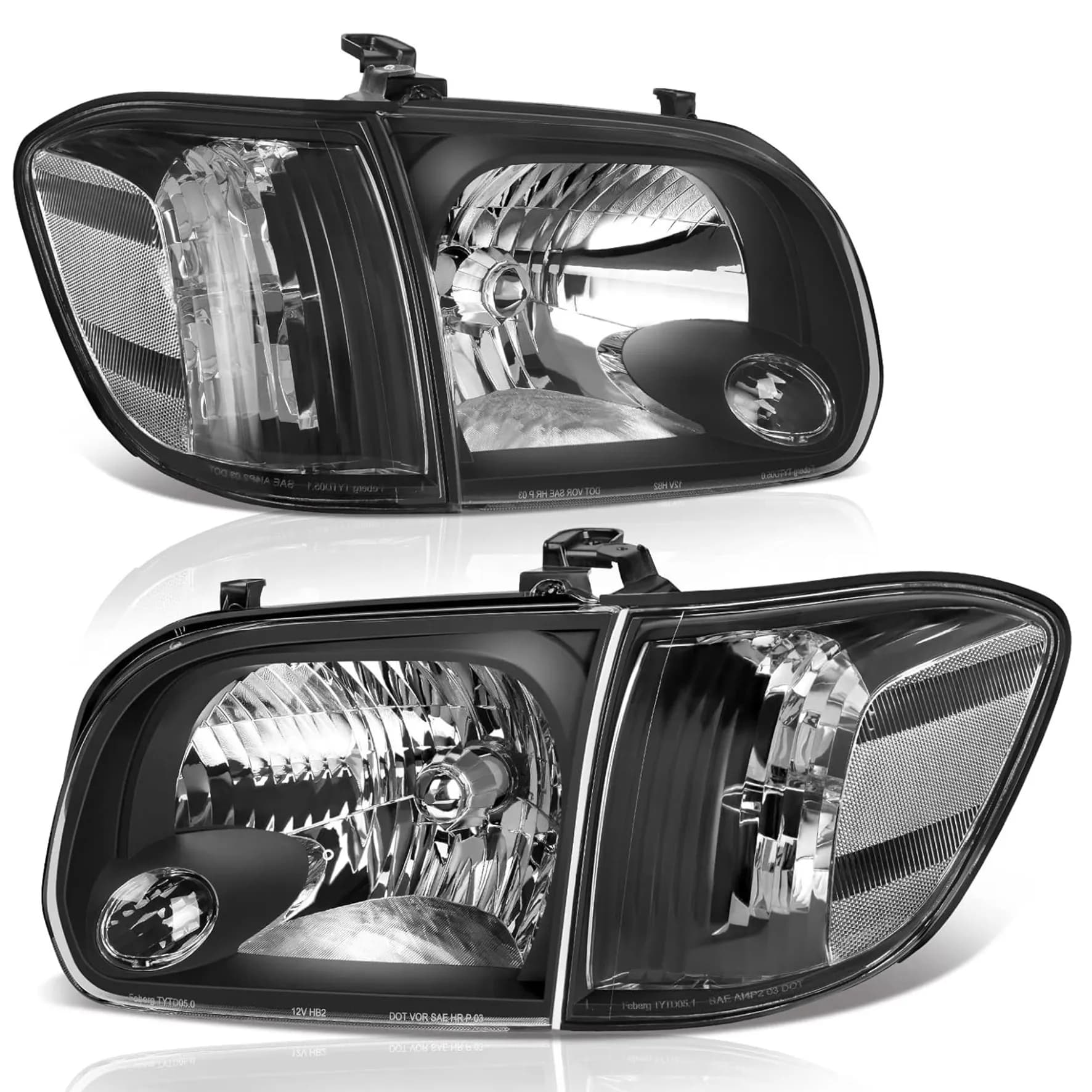 YITAMOTOR Replacement Headlights for 2005-2006 Toyota Tundra Double Cab & 2005-2007 Sequoia, H4, Black Housing with Corner Lamps, Pair