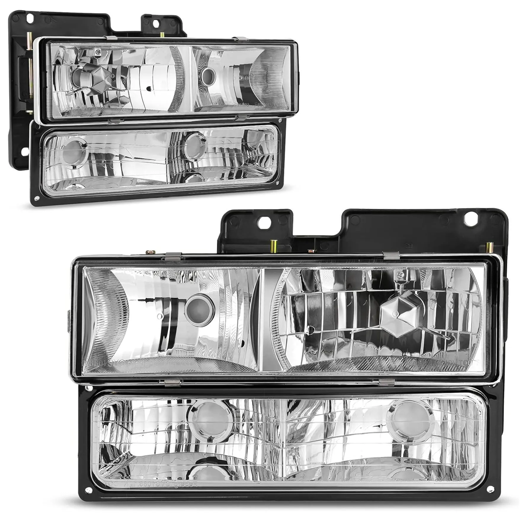 YITAMOTOR® Headlight Assembly with Bumper Lights Compatible with 1990-1999 Chevy C/K Suburban Silverado Tahoe Blazer GMC C/K Yukon Pickup Truck Headla
