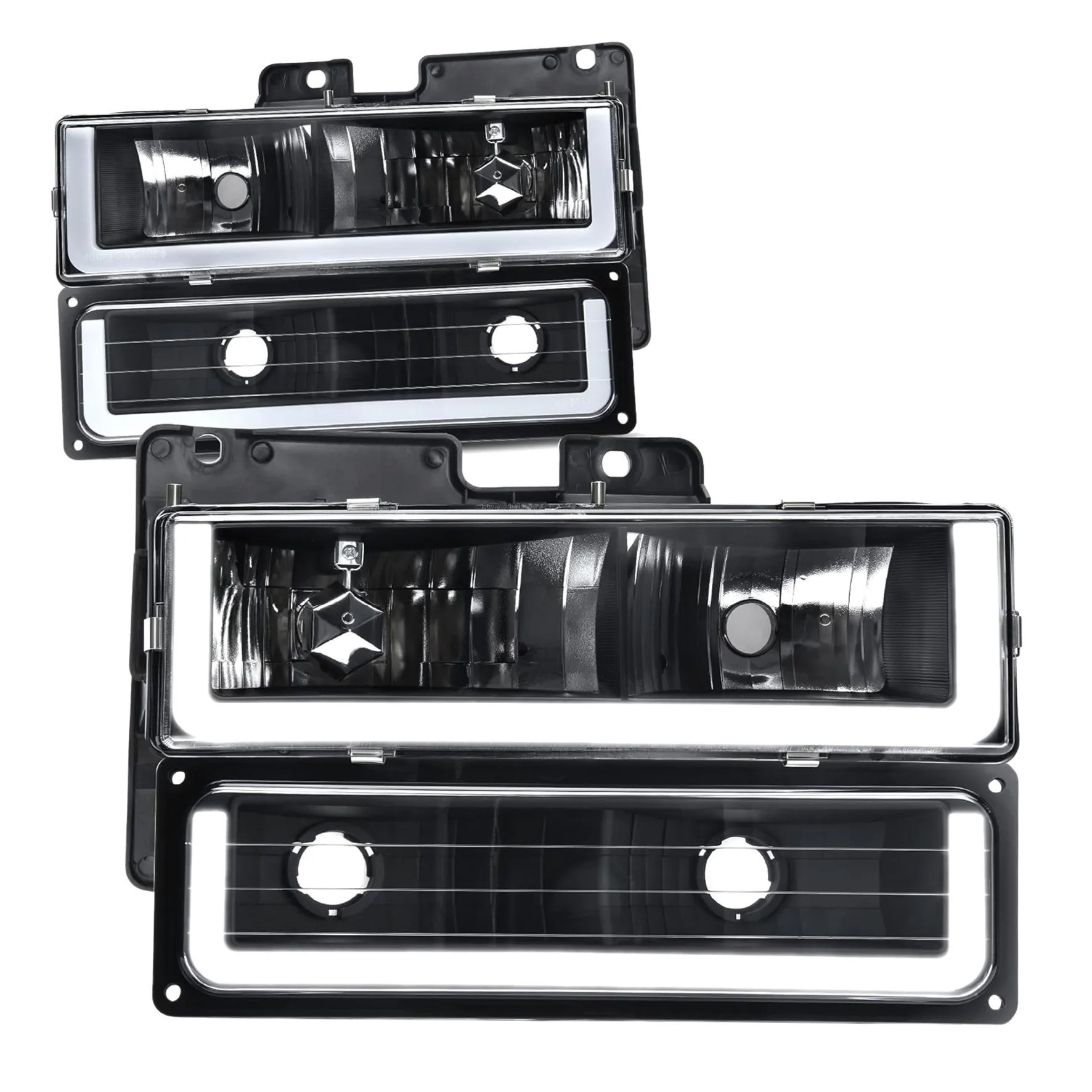 YITAMOTOR® LED DRL Headlights Assembly Compatible with 1990-1999 Chevy C/K C10 Suburban Tahoe GMC Yukon Headlight Headlamp Replacement Pair with Dayti
