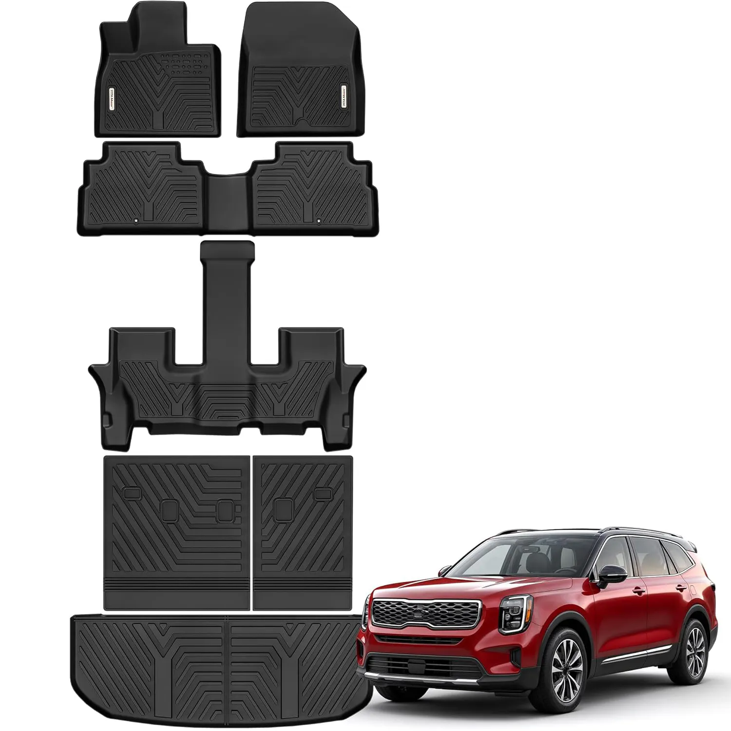 YITAMOTOR Floor Mats for 2020-2025 Kia Telluride 7 & 8 Seats, TPE All-Weather Floor Liners Full Set