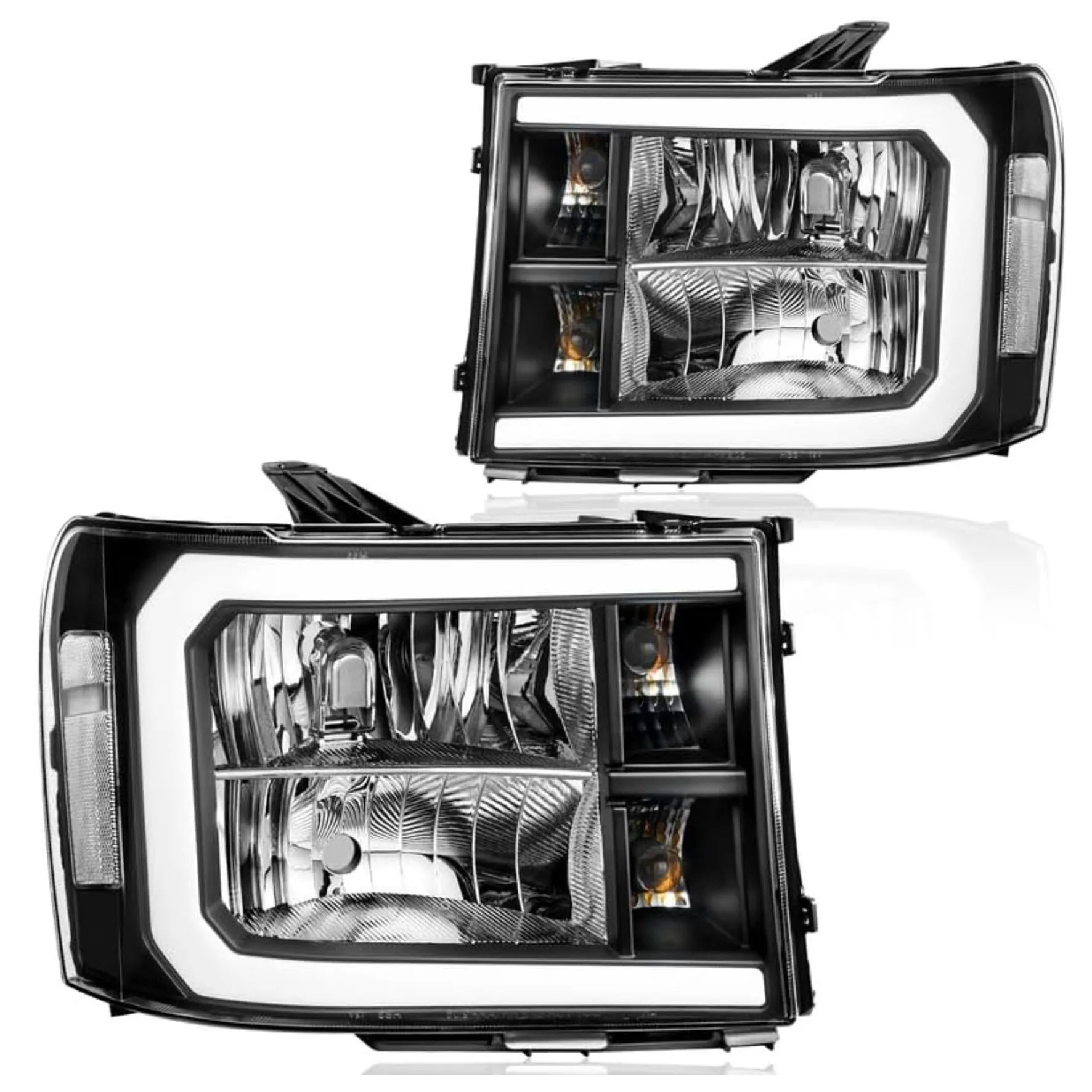 YITAMOTOR LED DRL Replacement Headlights for 2007-2013 GMC Sierra 1500 2500HD 3500HD, Black Housing, Driver & Passenger Pair