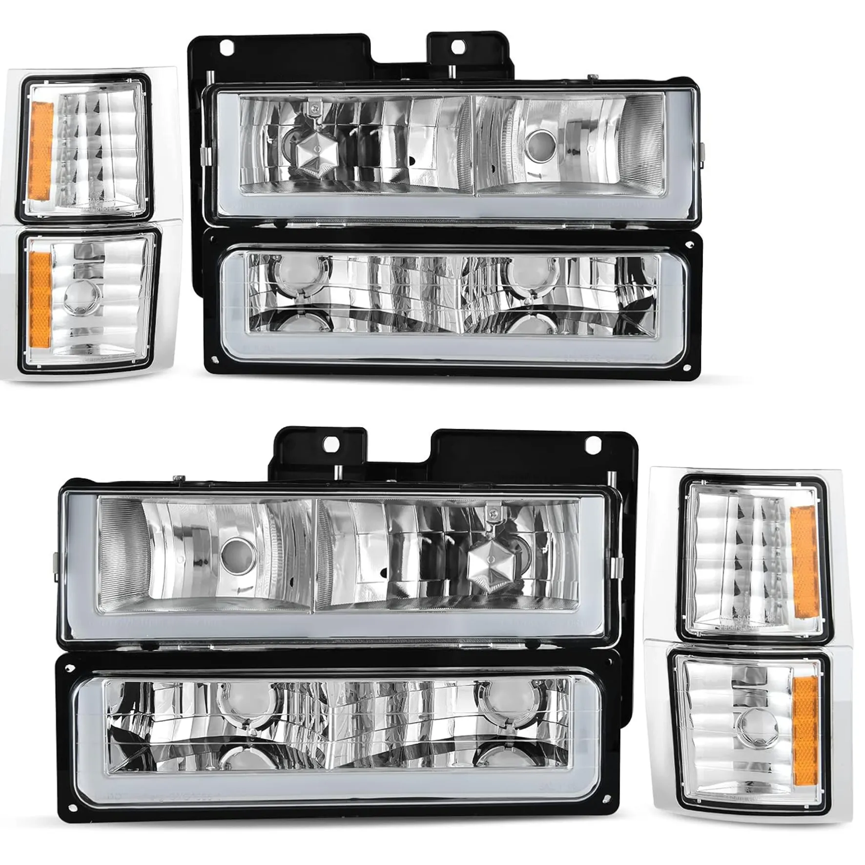 YITAMOTOR LED DRL Replacement Headlights for 1994-1999 Chevy C/K 1500 2500 3500, Chrome Housing with Corner Lights, Driver & Passenger Pair