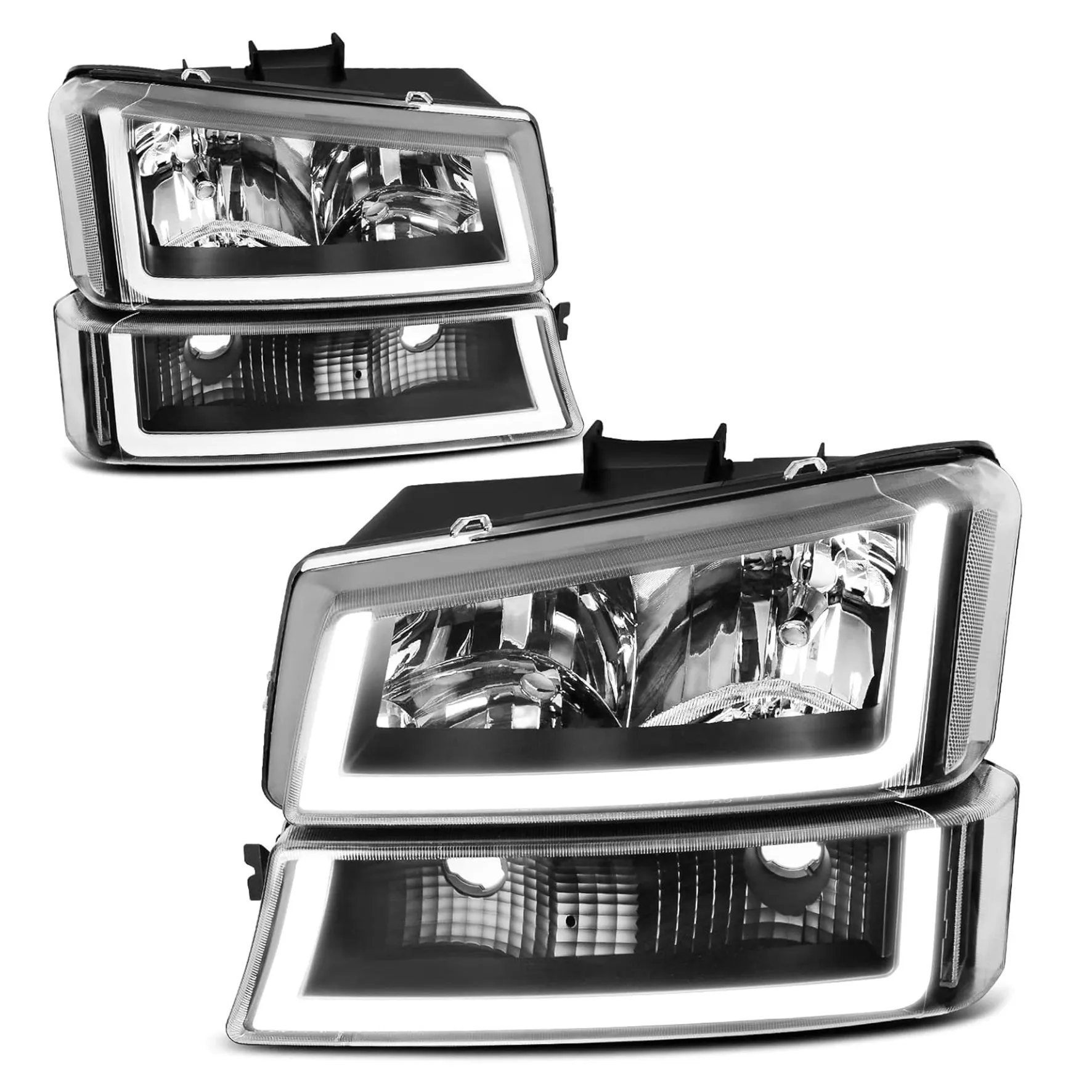 YITAMOTOR Headlights for 2003-2006 Chevy Silverado & Avalanche, 2007 Classic, Black Housing Amber Reflector