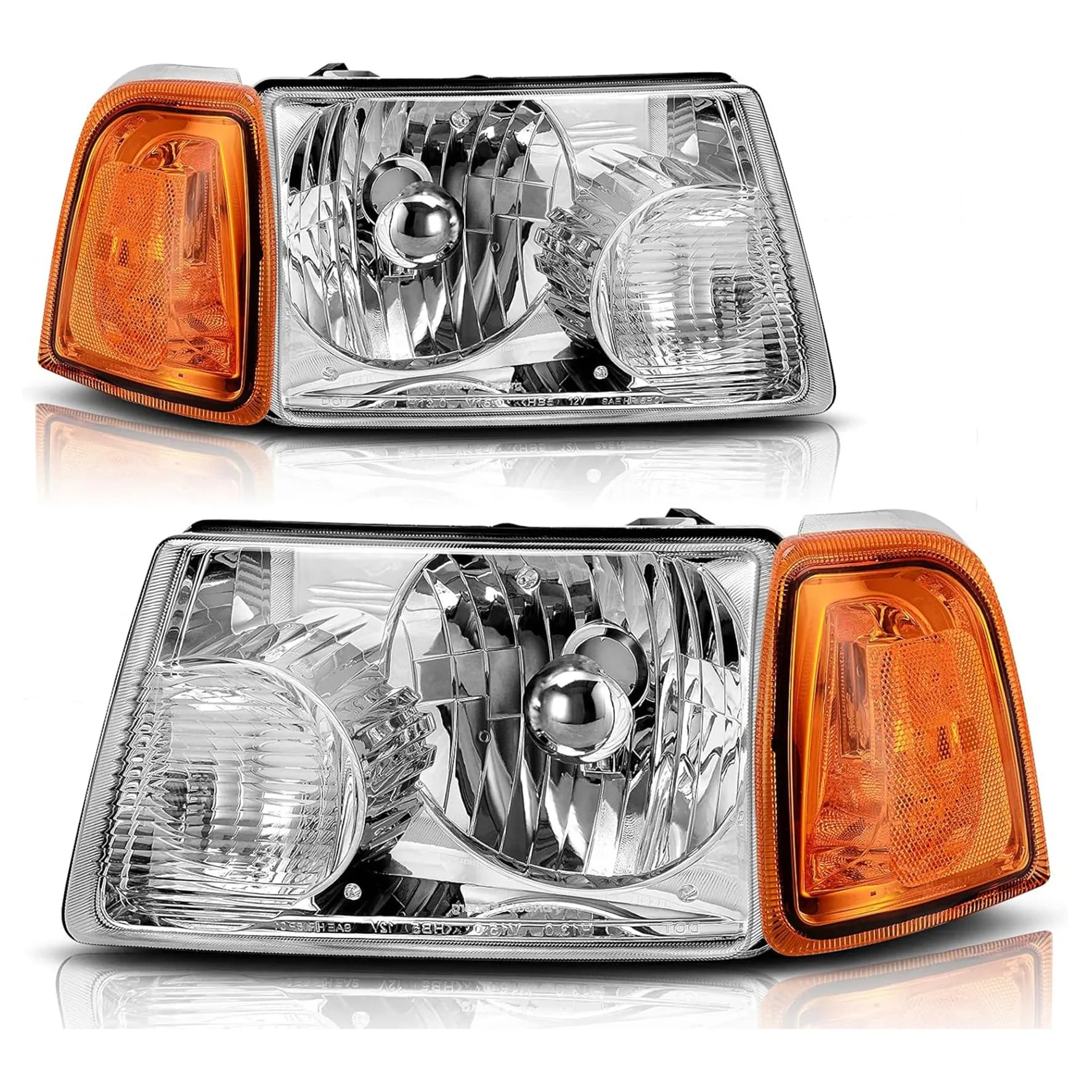 YITAMOTOR Headlights for 2006-2010 Ford Explorer & 2007-2010 Explorer Sport Trac, Chrome Housing Amber Reflector