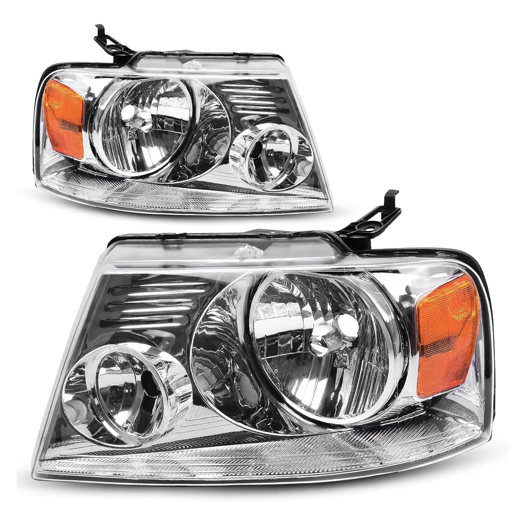 YITAMOTOR Headlights for 2004-2008 Ford F-150, Chrome Housing Clear Lens Amber Reflector, H13, Pair