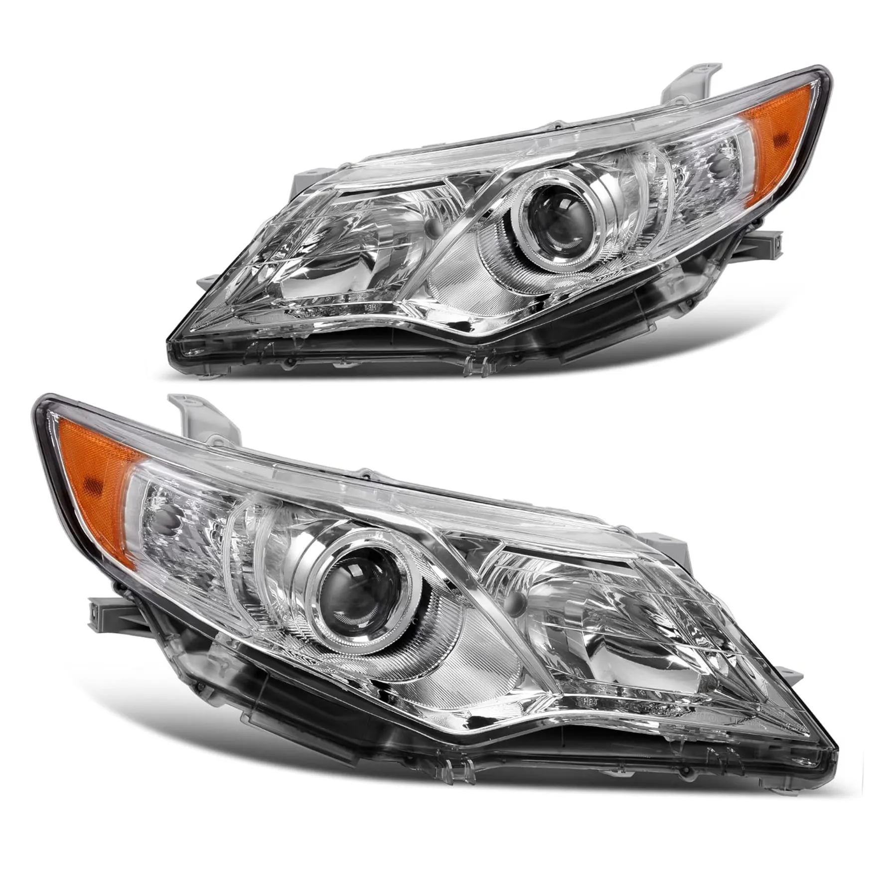 YITAMOTOR® 2012-2014 Toyota Camry Chrome Housing, Amber Reflectors H11 9005 Projector Bulbs Headlight Assembly