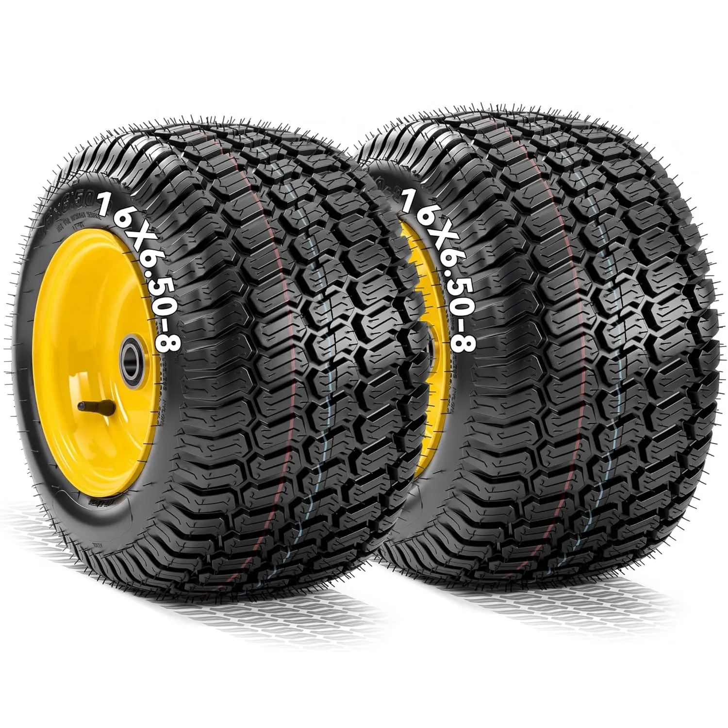YITAMOTOR 16x6.50-8 Lawn Mower Tires & Wheels, 4 Ply Tubeless Front Tire Assemblies, 3" Offset Hub, 3/4" Bushings, 620 LBS, 2 Pack