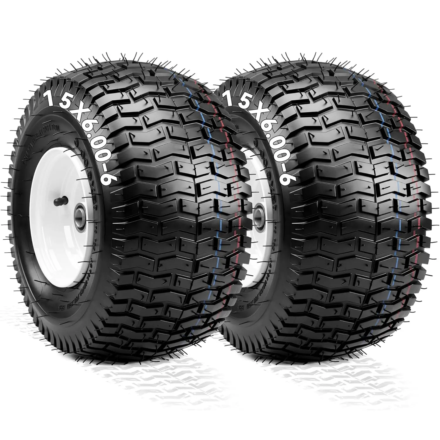YITAMOTOR 15x6.00-6 Lawn Mower Tires & Wheels, 4 Ply Front Tire Assemblies, 3" Centered Hub, 3/4" Bearings, 570 LBS, 2 Pack