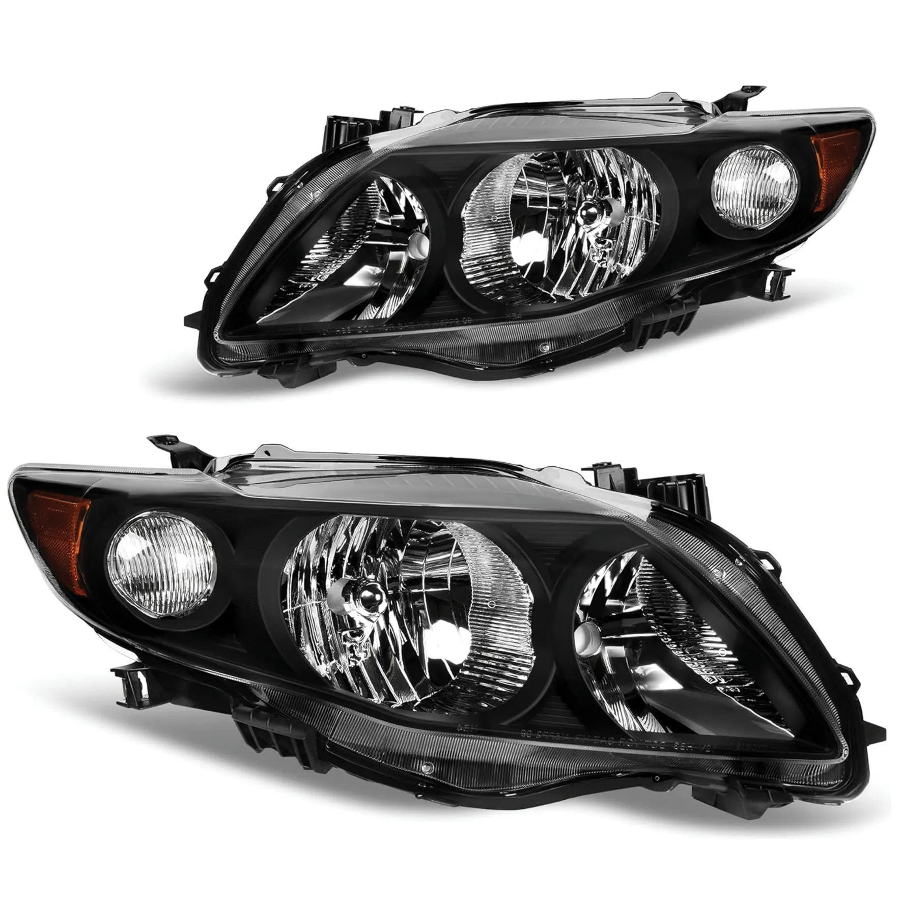 YITAMOTOR® Front Headlights For 2009 2010 Toyota Corolla Black Amber Side Headlamp Pair Set