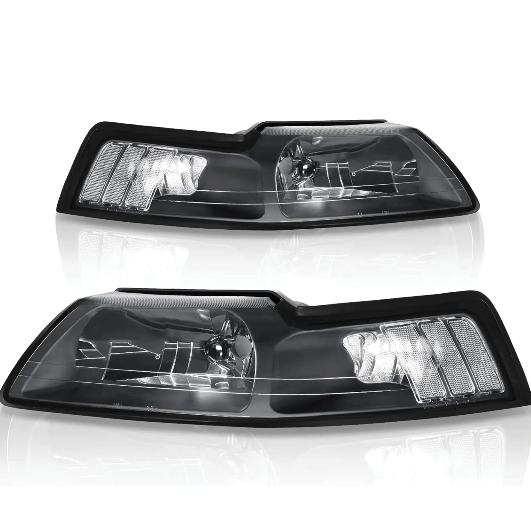 YITAMOTOR Replacement Headlights for 1999-2004 Ford Mustang, Black Housing Clear Reflector