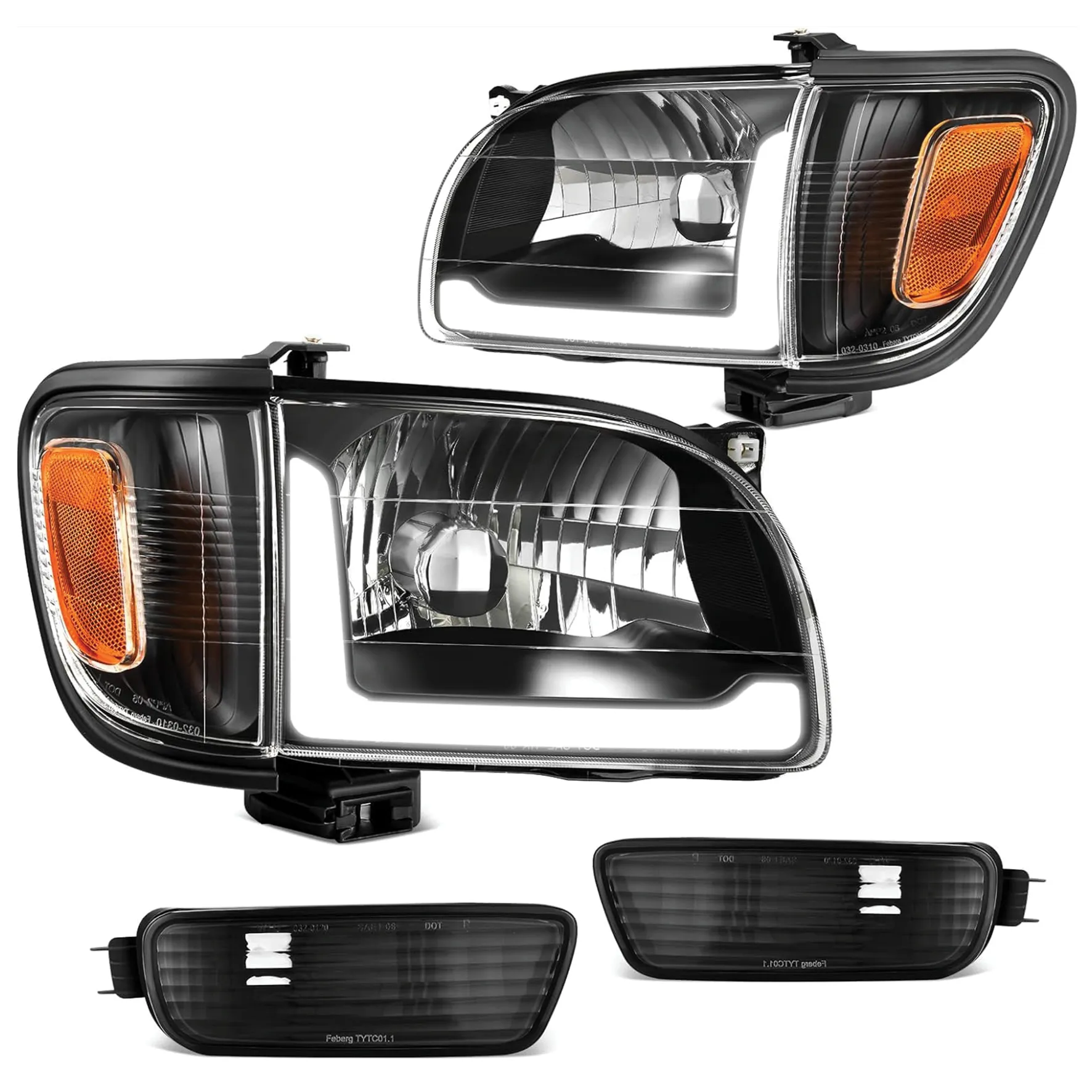 YITAMOTOR LED DRL Headlights with Bumper Lights for 2001-2004 Toyota Tacoma Pickup, Black Housing