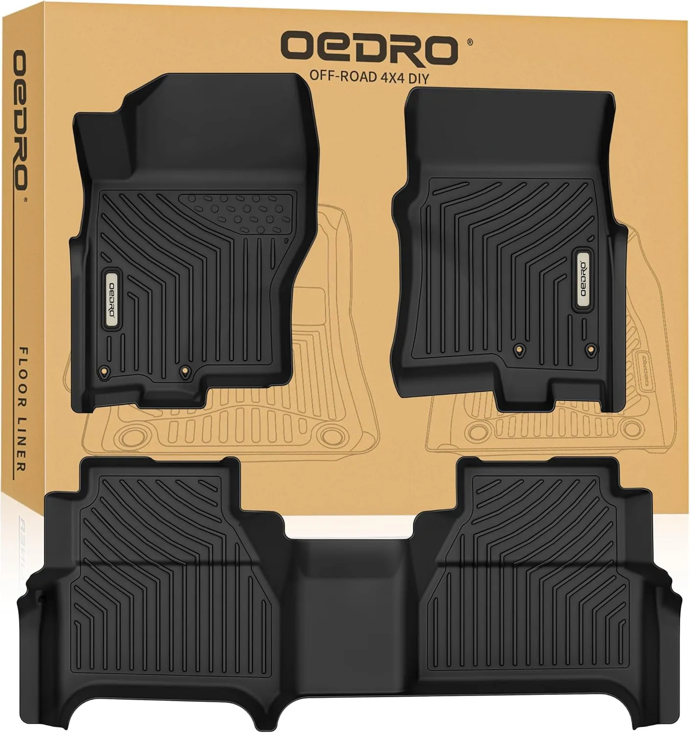 OEDRO Floor Mats for 2022-2026 Nissan Frontier Crew Cab w/ 2nd Row Under-Seat Storage, Black TPE All-Weather Guard Floor Liners