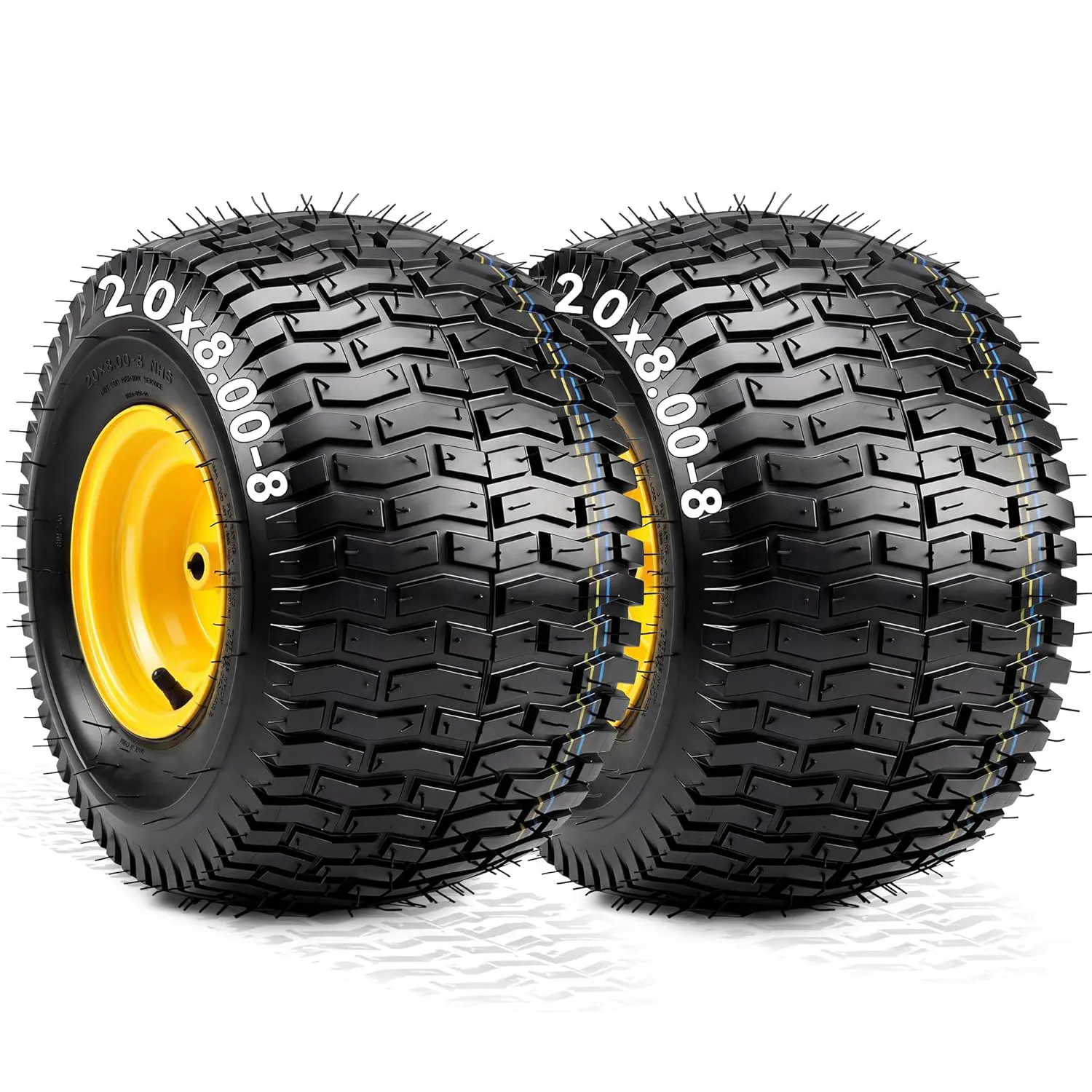 YITAMOTOR 20x8.00-8 Lawn Mower Tires & Wheels, 4 Ply Tubeless Front Tire Assemblies, 3/4" Bore, 3/16" Keyway, 960 LBS, 2 Pack