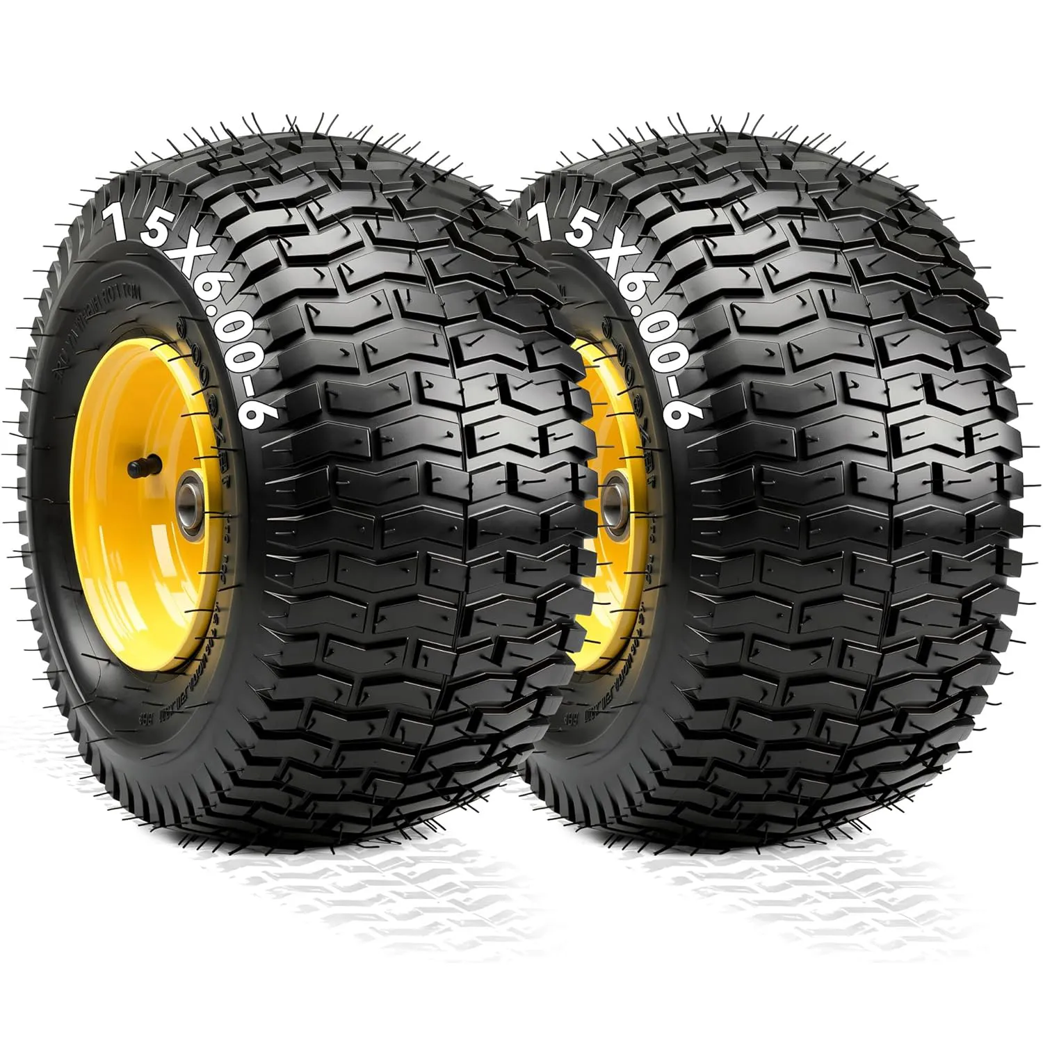 YITAMOTOR 15x6.00-6 Lawn Mower Tires & Wheels, 4 Ply Pneumatic Front Tire Assemblies, 3" Offset Hub, 3/4" Bearings, 570 LBS, 2 Pack