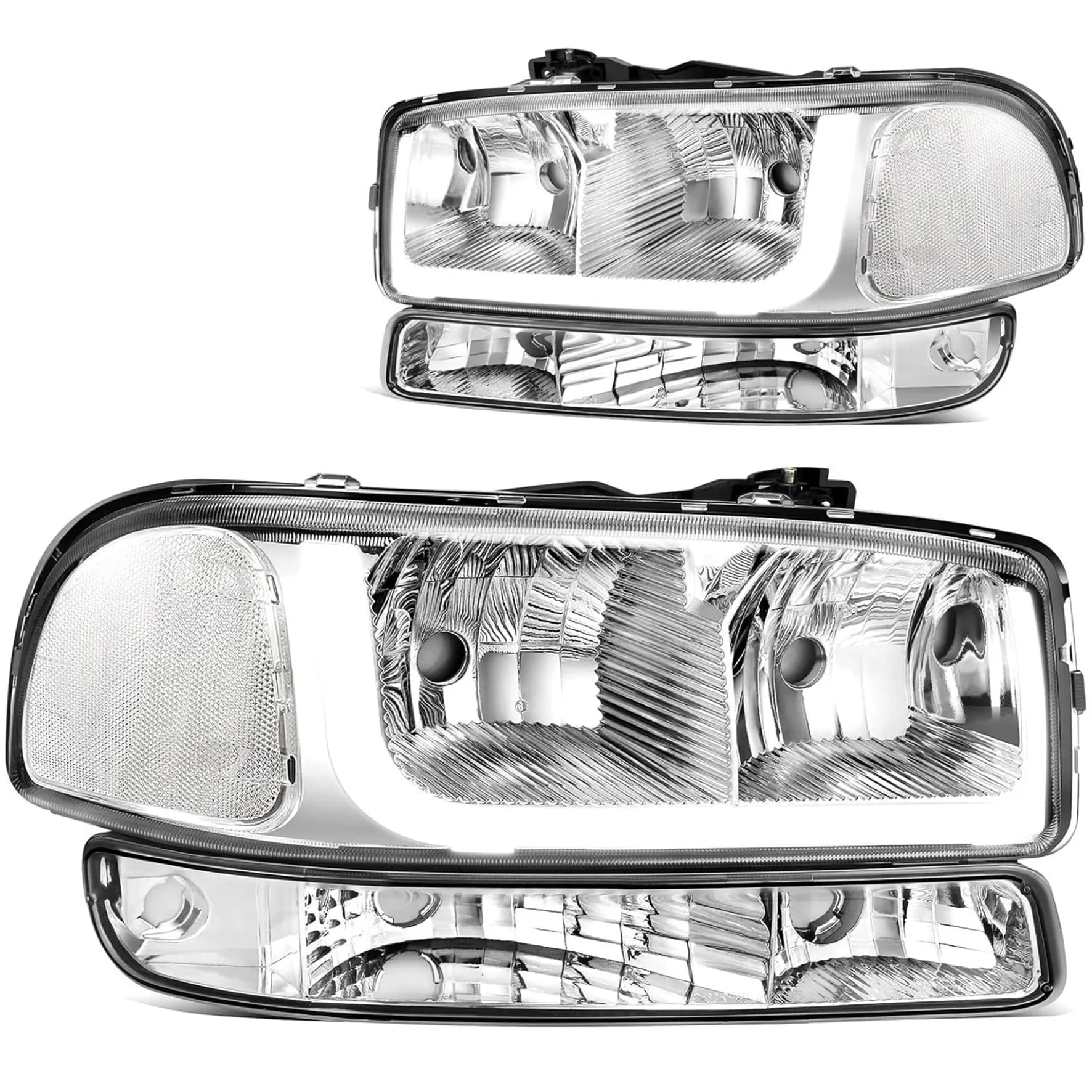 YITAMOTOR LED DRL Headlights for 1999-2007 GMC Sierra & 2000-2006 Yukon XL, Chrome Housing