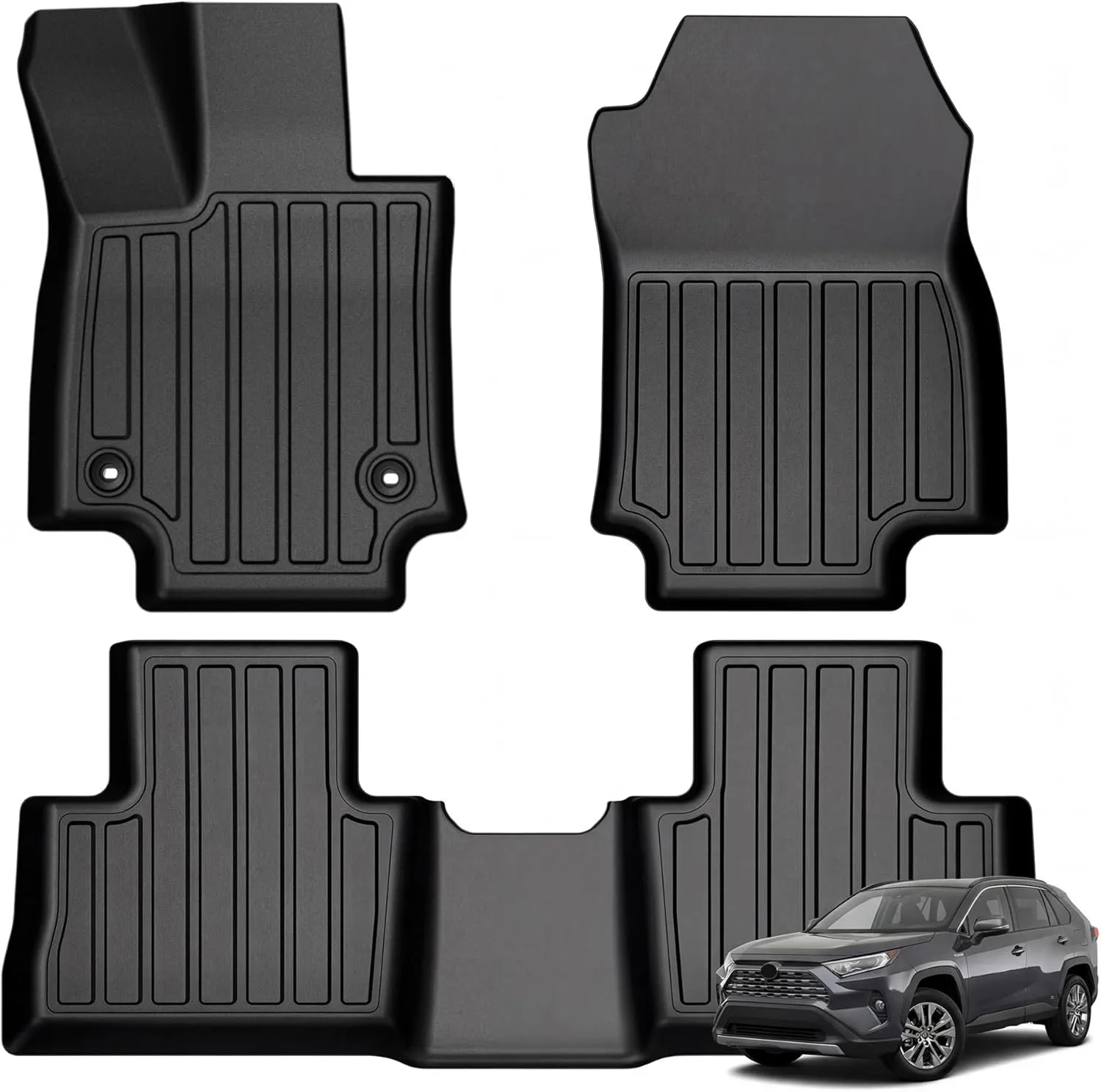 YITAMOTOR Floor Mats for RAV4 2019-2025 | All Weather TPE Custom Fit - 1st & 2nd Row