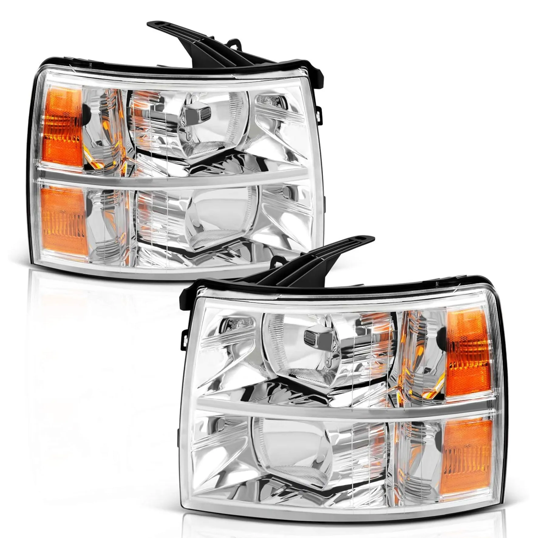 YITAMOTOR Headlights for 2007-2013 Chevy Silverado 1500 & 2007-2014 2500HD/3500HD, Chrome Housing Clear Lens Amber Reflector